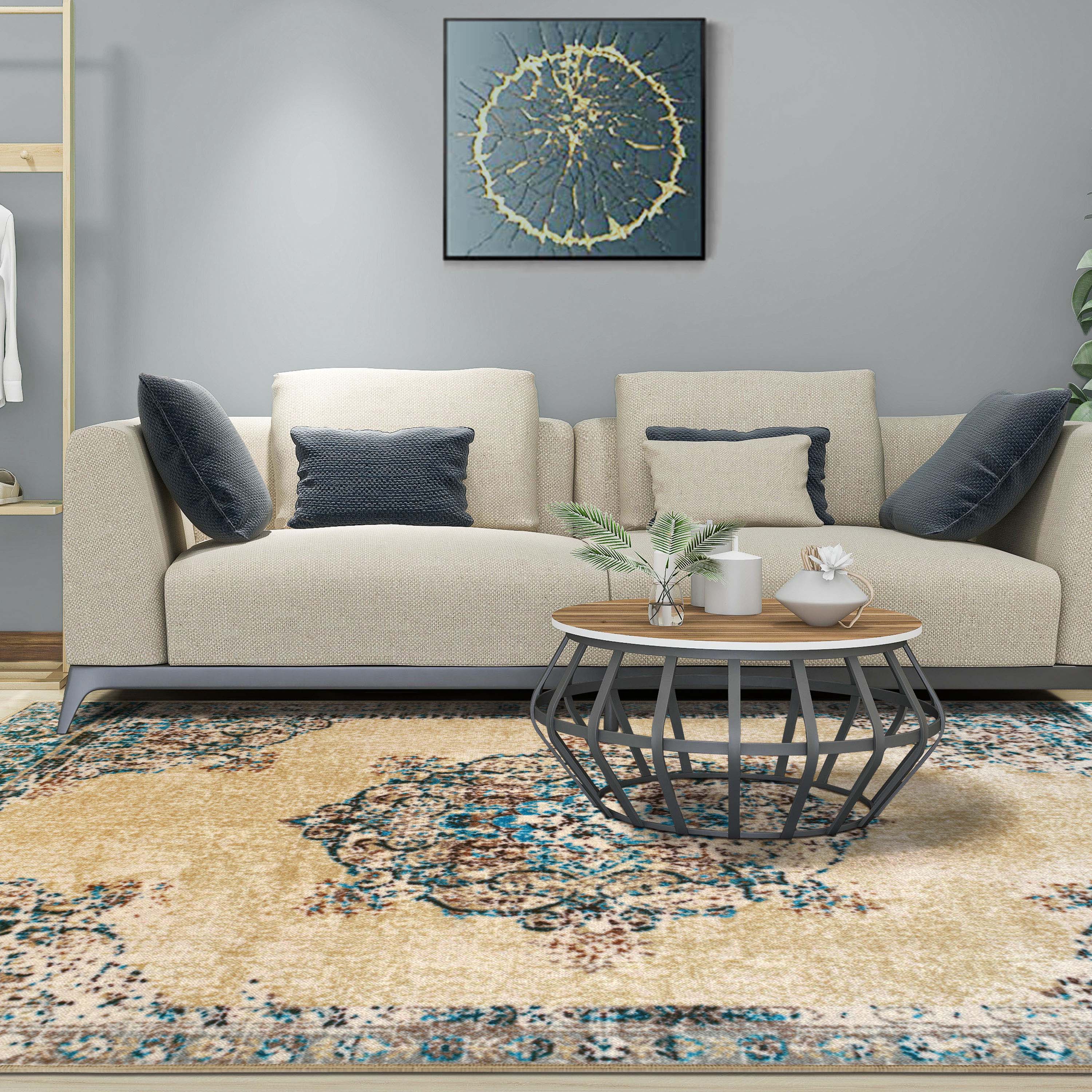 Non-Slip Floral Medallion Indoor Area Rug - Soft Anti-Skid Living Room Carpet for Home Decor, Bedroom, Entryway & Hallway Runner - Washable Modern Floor Mat for Comfort & Style