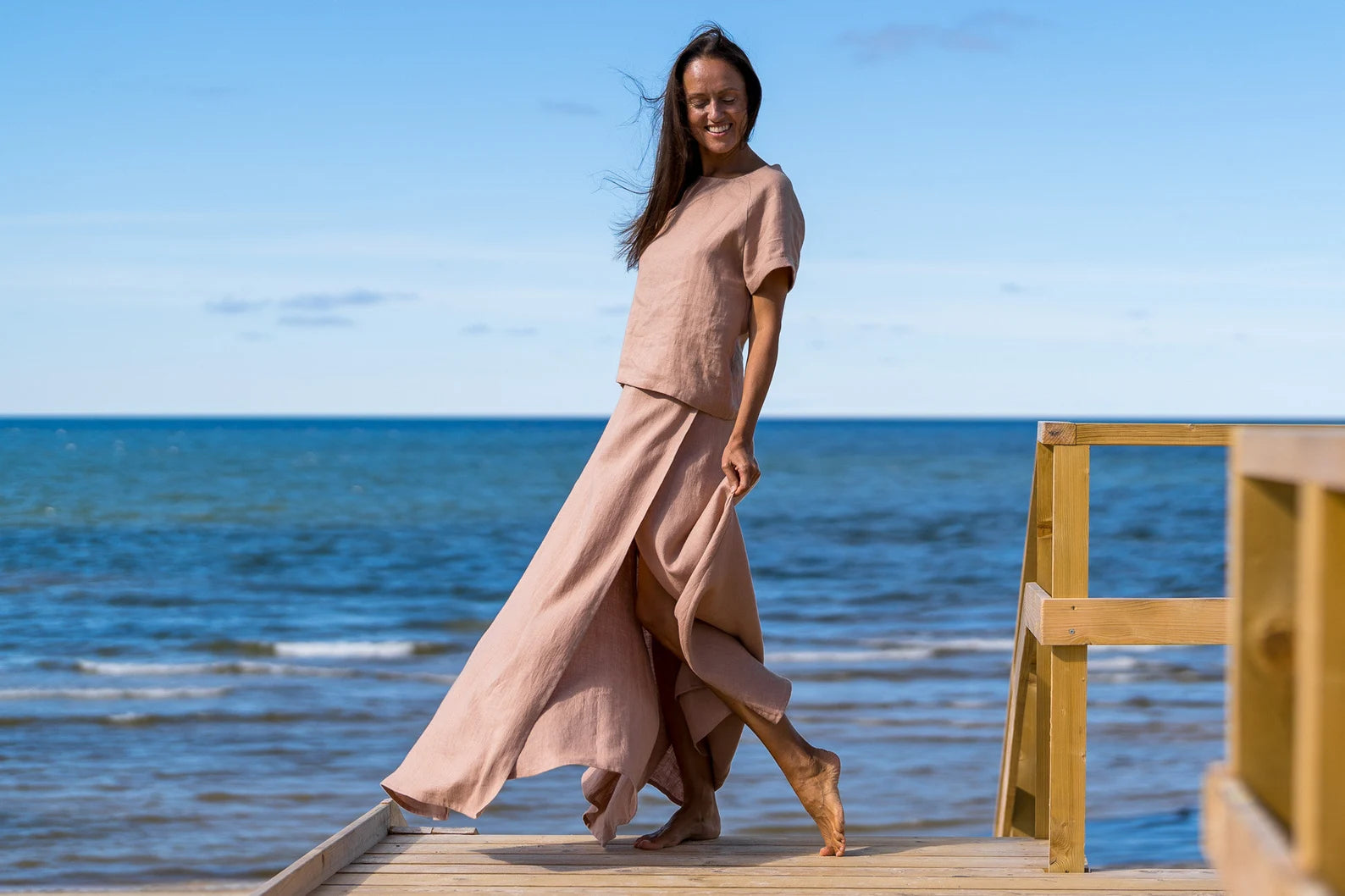 Powder Blue Linen Maxi Skirt for Women - Boho Wrap Beach Skirt with Side Slit | Perfect for Summer Vacations, Beach Getaways & Casual Outings