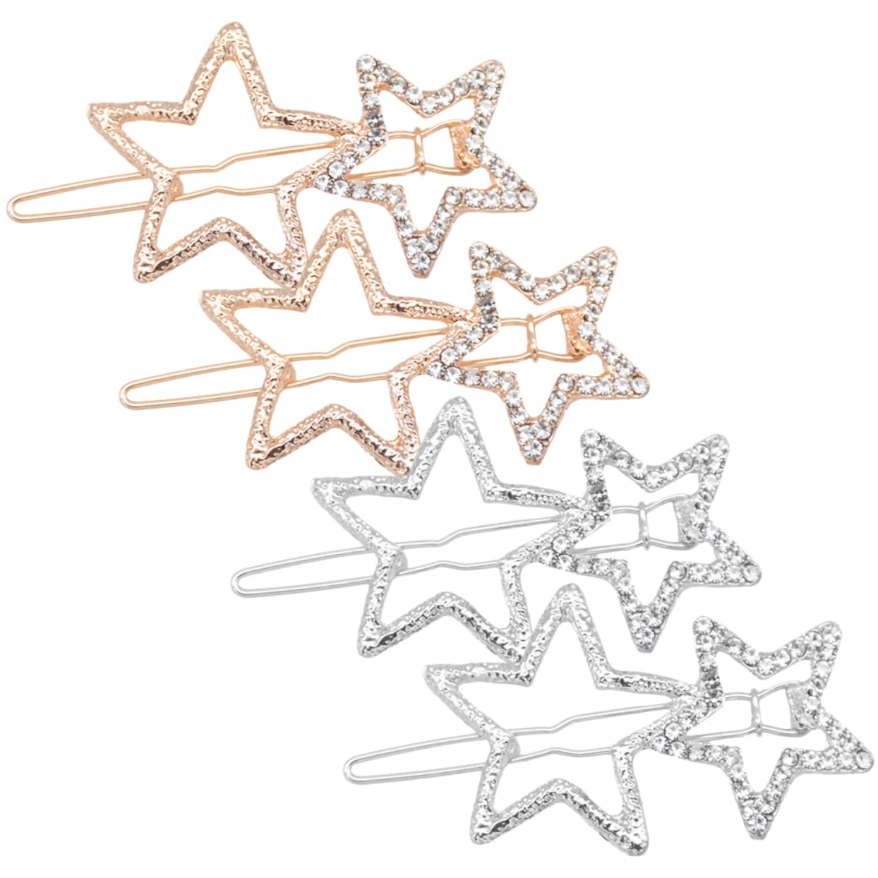 BELLIFFY 4pcs Metal Hair Picks with Rhinestones - Star Hair Barrettes for Women & Girls - Alloy Hair Clips for Party, Wedding & Everyday Style