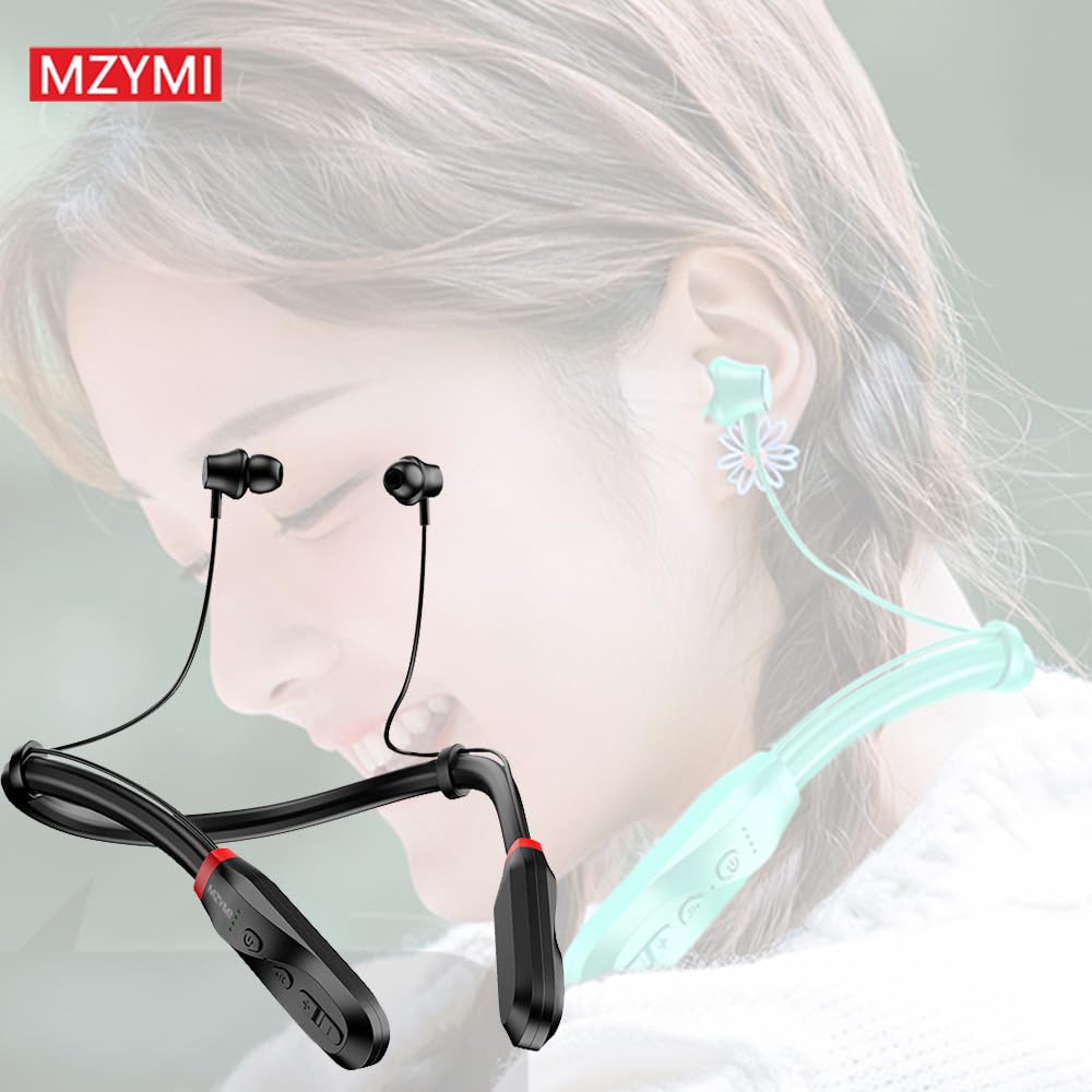 MZYMI Wireless Bluetooth Neckband Headphones - 200H Extra Long Battery Life, Stereo Sound, Built-in Mic, IPX5 Waterproof, Balanced Armature Drivers for Sports & Workout (Black) | Perfect for Running, Gym, Commuting & Office Use