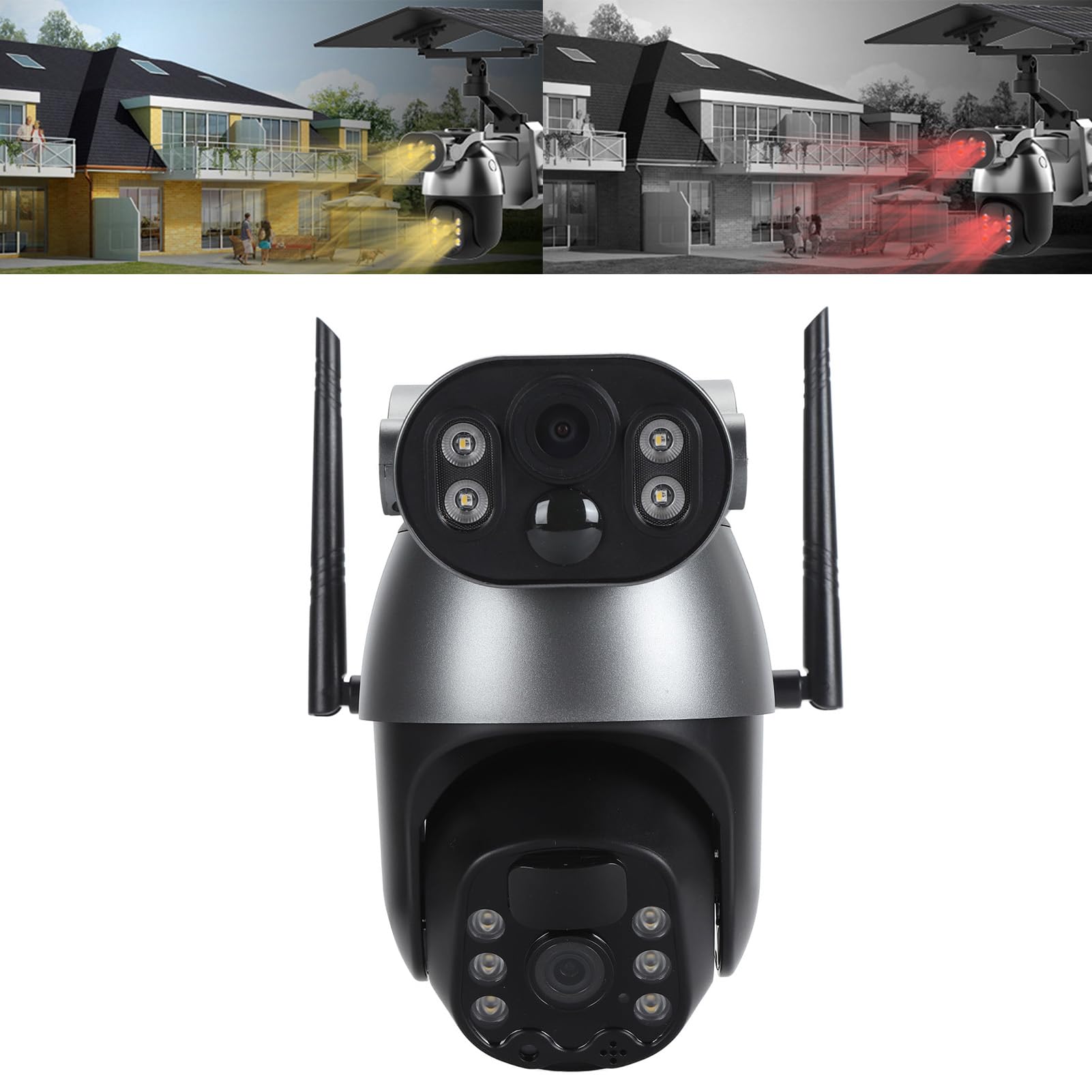 Dual Lens Solar PTZ Security Camera with Motion Detection & Auto Power On - 1080P FHD 6MP IP65 Waterproof Outdoor Surveillance System (2.4G WiFi) for Home, Yard, and Business Security Monitoring