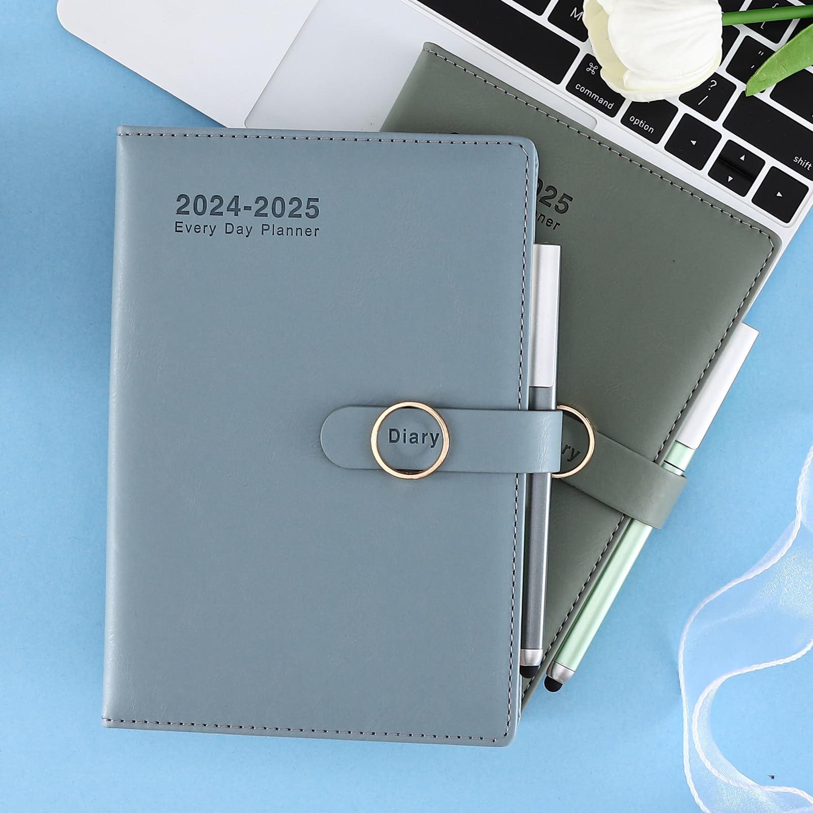 2024-2025 Daily Planner with Hourly Schedule - July 2024 to June 2025 Academic Year Diary, Colorful Monthly Tabs, Includes Pen, Stickers & Bookmarks - Sky Blue | Perfect for Students, Professionals & Productivity Tracking