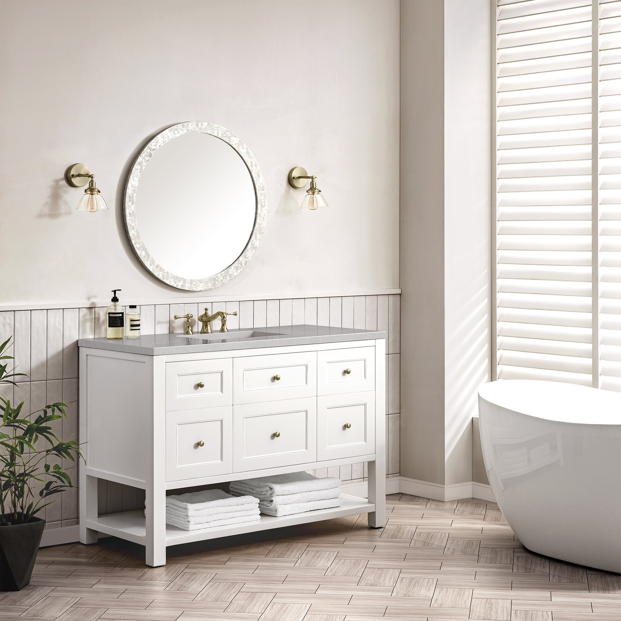 Breckenridge 48 Inch Single Bathroom Vanity Set with 3CM Eternal Serena Top in Bright White - Perfect for Modern Bathroom Renovations and Home Upgrades