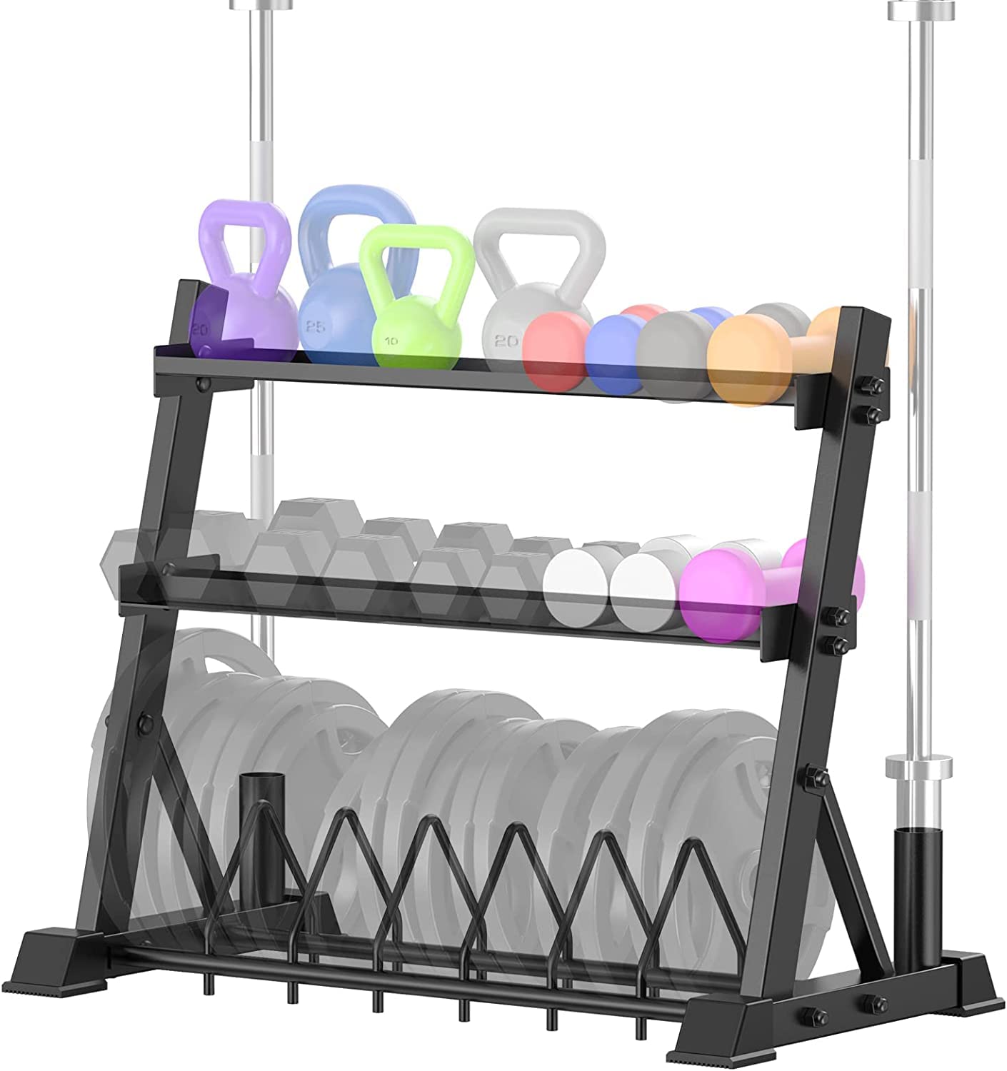 3-Tier Dumbbell Rack - Heavy Duty Weight Plate & Kettlebell Storage Stand for Home Gym, Fitness Equipment Organizer - Perfect for Garage, Basement & Workout Room Organization