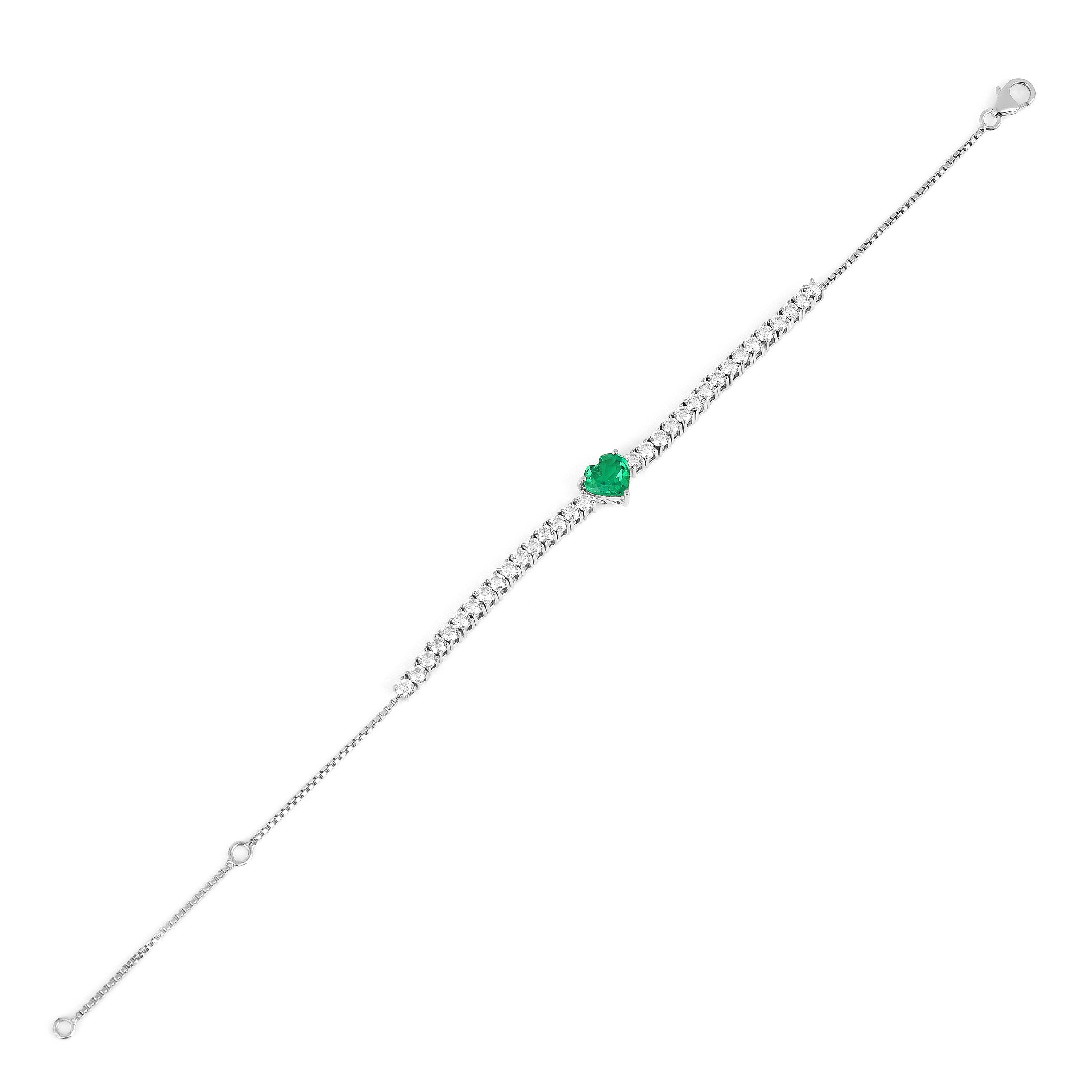 Colombian Created Emerald Heart Bracelet - Elegant Green Gemstone Jewelry for Women | Perfect for Valentine's Day, Anniversary Gifts & Special Occasions