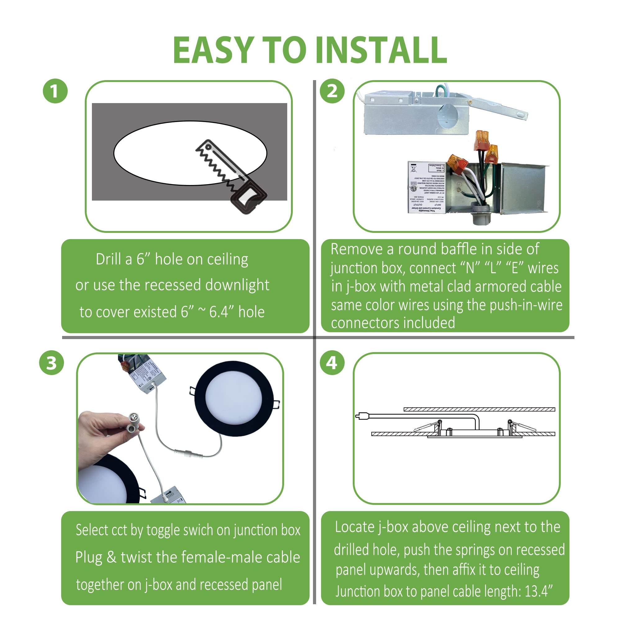 6-Inch Dimmable LED Recessed Lights - Slim Canless Downlight, 12W 120V, 5 CCT Adjustable (Warm to Cool White), Brushed Nickel Finish with Junction Box - 12 Pack - Perfect for Living Room, Kitchen, Bedroom, and Office Ceiling Lighting