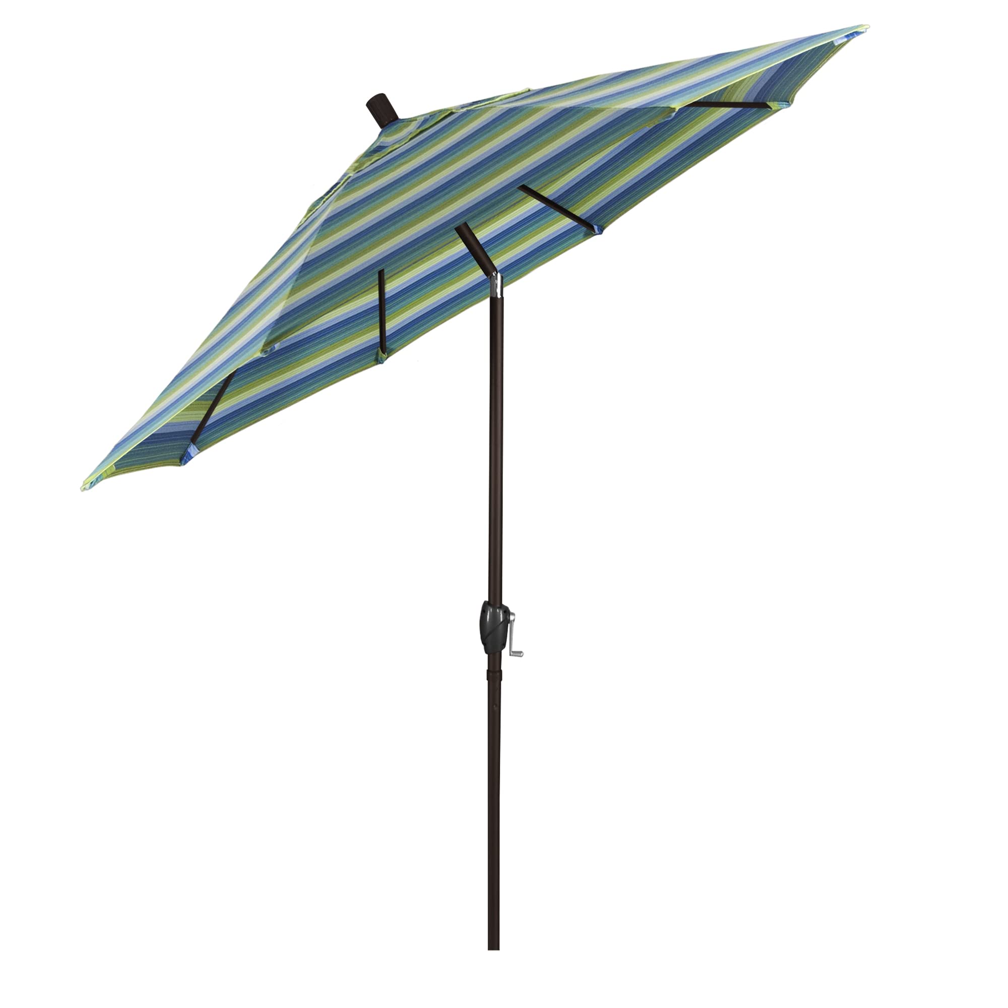 7.5' Round Aluminum Market Umbrella with Crank Lift & Push Button Tilt - Bronze Pole & Sunbrella Seville Seaside Fabric - Perfect for Patio, Poolside, and Outdoor Dining in California