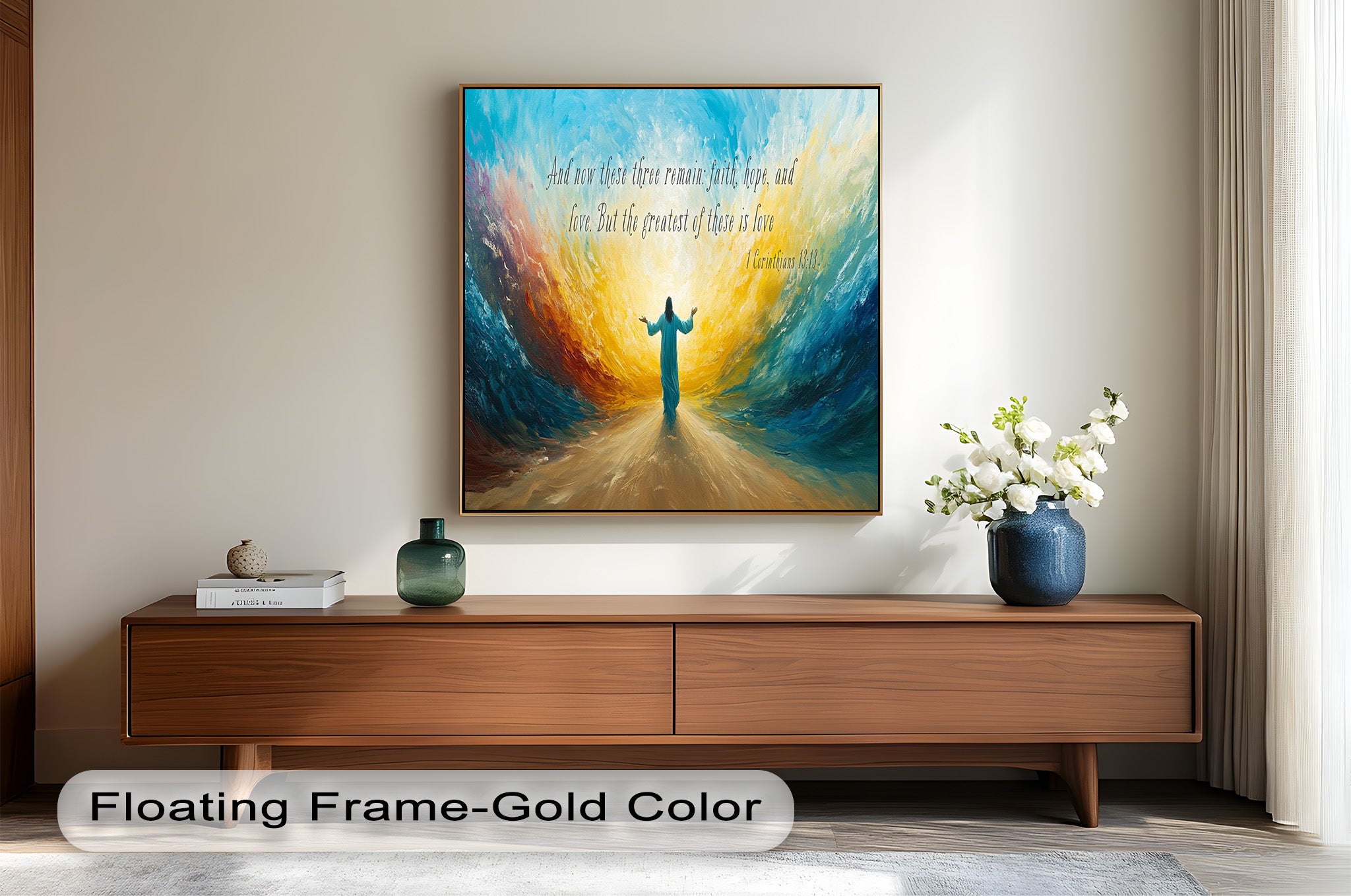 1 Corinthians 13:13 Faith Hope Love Bible Verse Oil Painting - Christian Home Decor, Church Wall Art, Inspirational Gift for Weddings & Baptisms