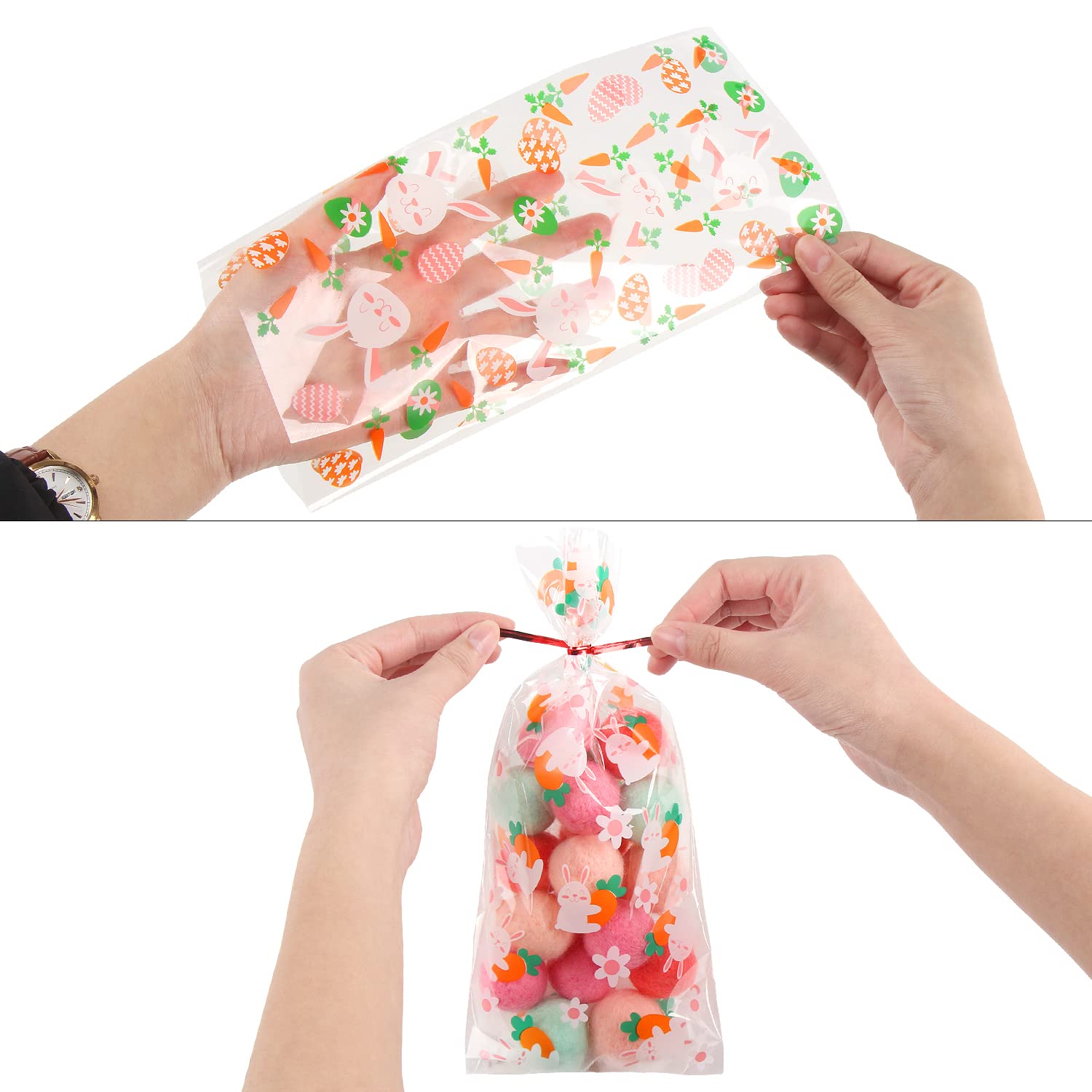 LOKIPA Easter Cellophane Treat Bags - 120pcs Assorted Styles with Ties for Candy, Gifts & Party Favors - Perfect for Easter Celebrations, Classroom Treats & Holiday Goodie Bags