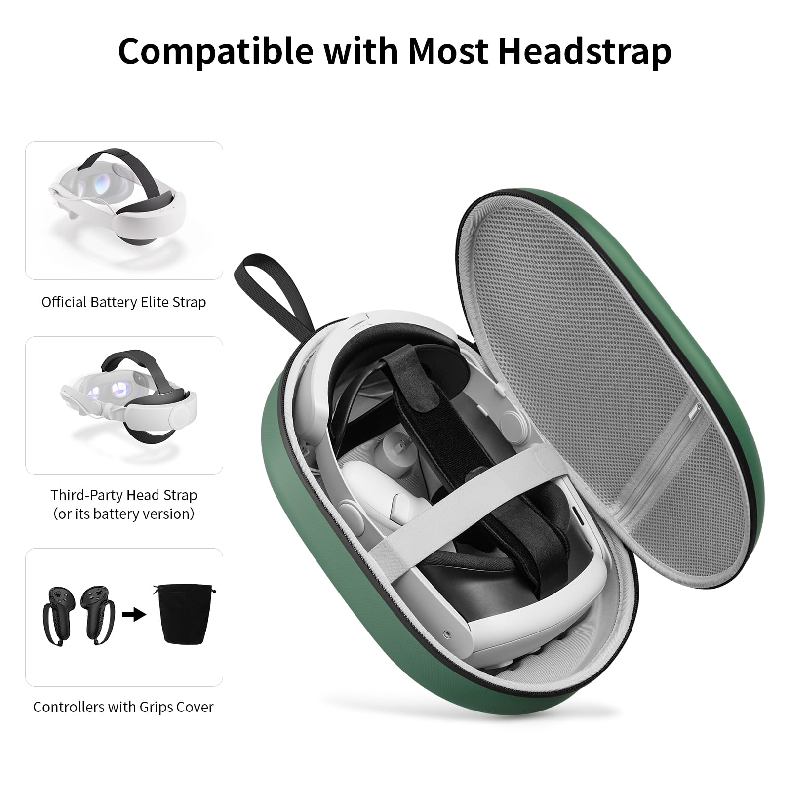 annapro Hard Shell Travel Case for Meta Quest 3 - Protective Storage Compatible with Quest 3 Headset, Elite Strap & Controllers - Durable Dark Night Green Design for Gaming Accessories - Perfect for Travel, Commuting & VR Gaming Sessions