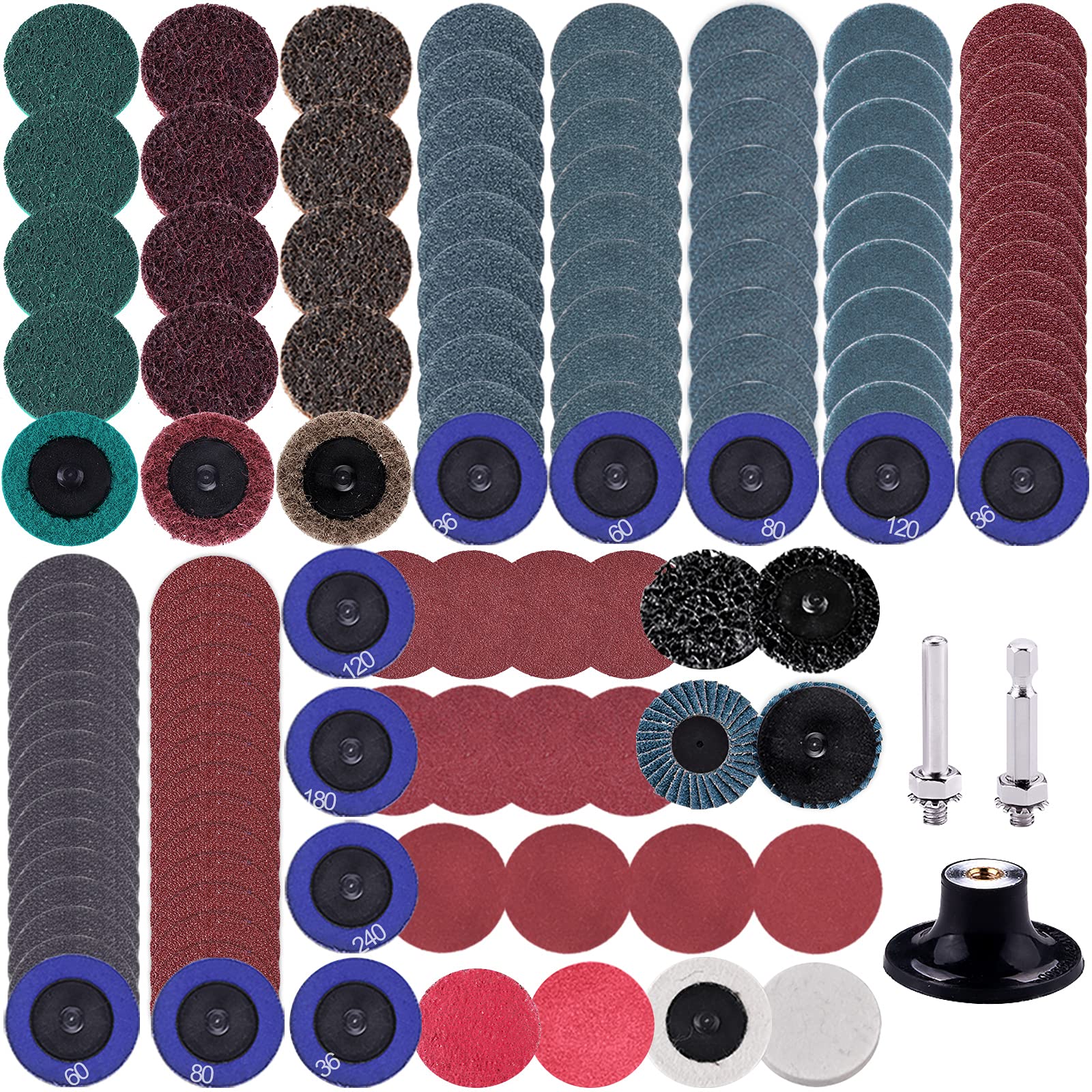AUSTOR 126 Pcs 2 Inch Quick Change Sanding Discs with 1/4 Inch Tray Holder - Surface Conditioning Discs for Grinding, Polishing, Rust & Paint Removal - Perfect for Metal, Wood & Automotive Surface Prep