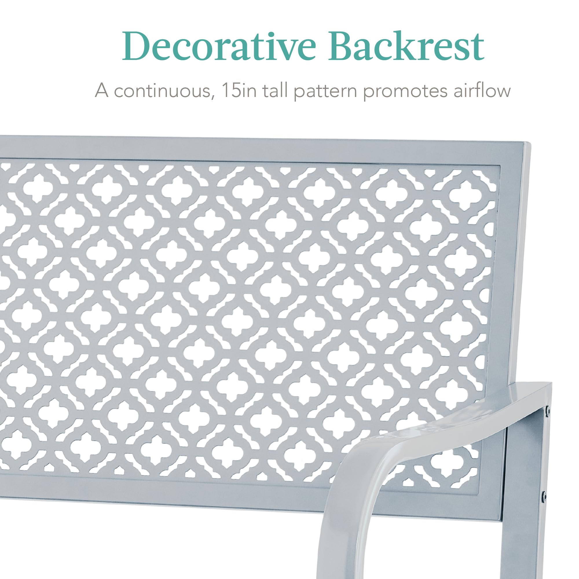 Best Choice Products 2-Person Outdoor Metal Bench with Geometric Backrest - 790lb Weight Capacity, Light Gray - Perfect for Garden, Patio, Porch, and Entryway Seating