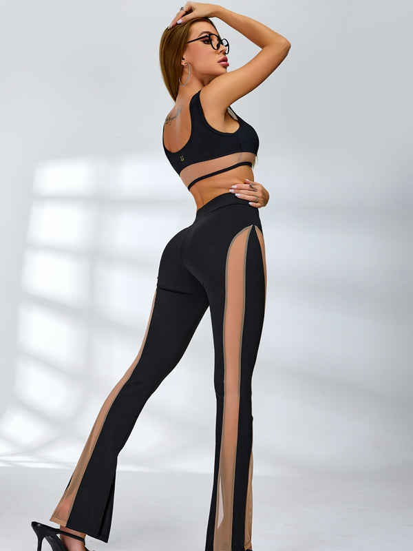ZASUWA Women's Sexy Sheer Mesh Split Tracksuit - Stylish Workout Outfit for Gym, Yoga & Nightclub Fashion