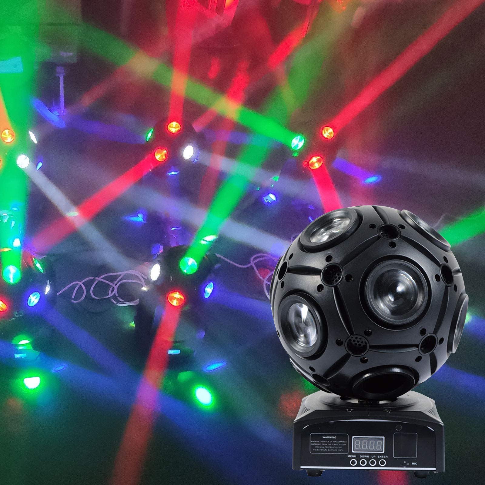 4-in-1 RGB Moving Head Light 120W - Professional DMX Stage Lighting for DJ, Club, Bar, Wedding & Concert - RGBWA+UV Beam Spot with Sound Active Mode for Dynamic Stage Effects