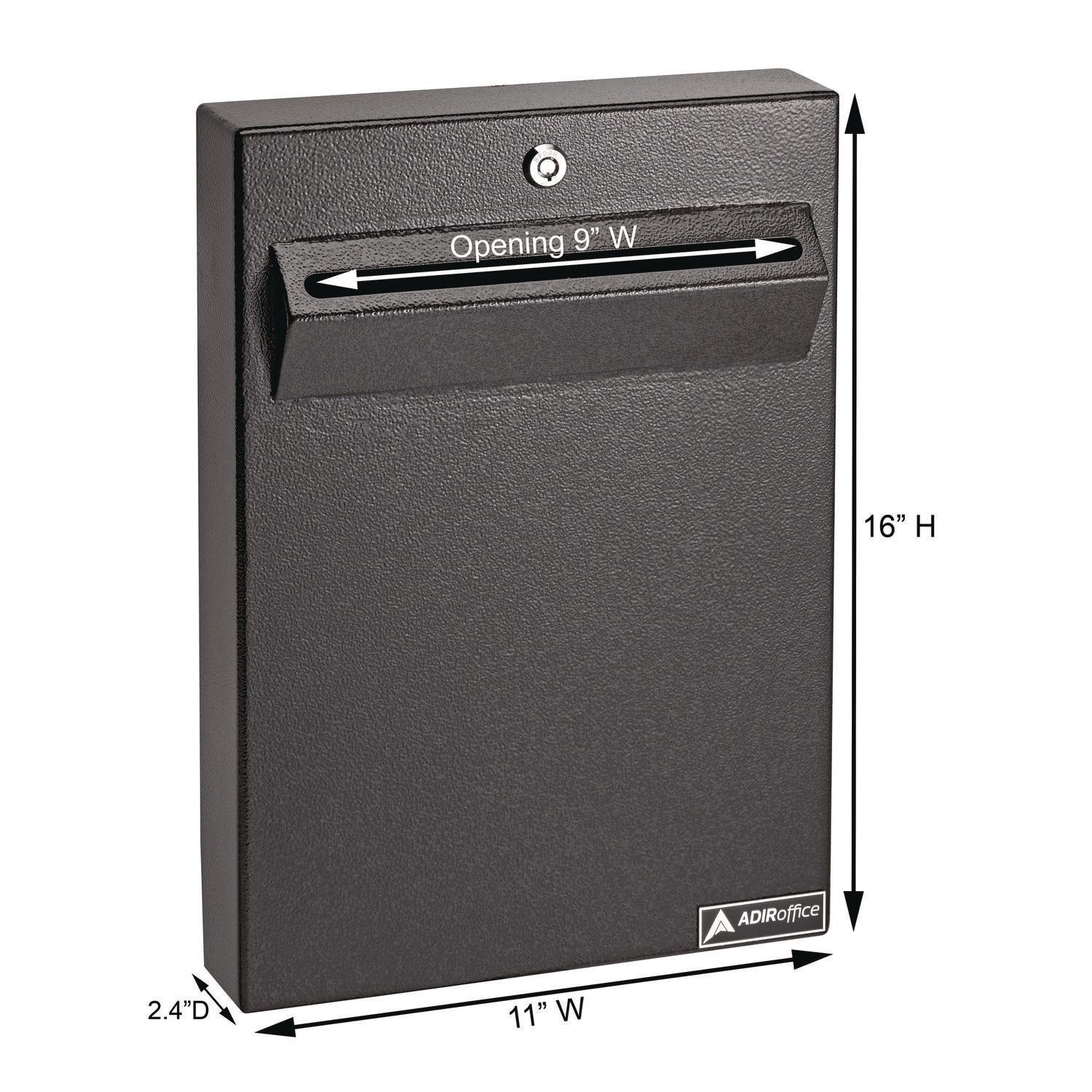 AdirOffice Large Wall Mounted Weatherproof Steel Secure Drop Box - 11 x 2.4 x 16 Inches, Black - Perfect for Mail, Package & Document Delivery for Homes, Offices & Apartments