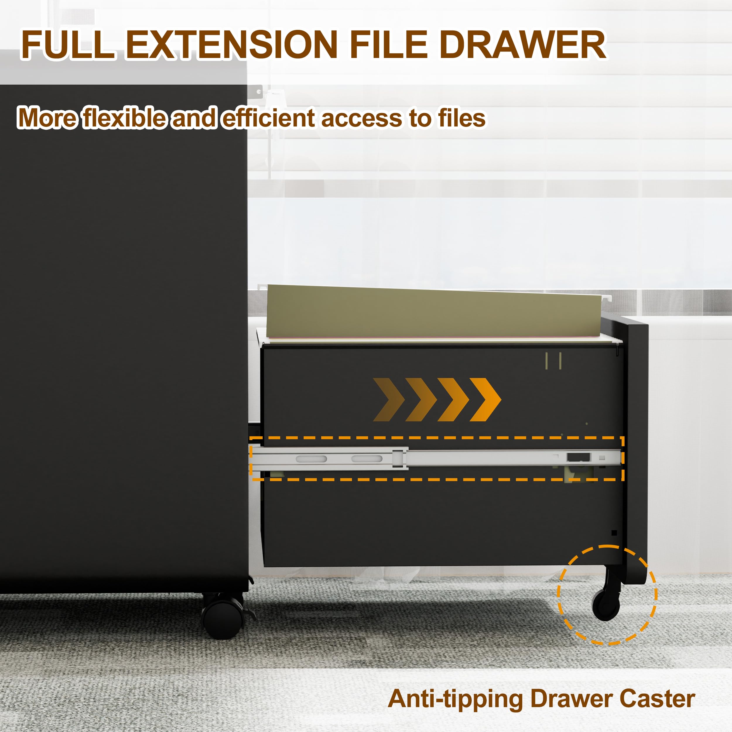 2 Drawer File Cabinet with Lock & 4 Keys - Mobile Metal Filing Cabinet for Home Office - Under Desk Storage Solution - Pre-Assembled Letter/Legal/A4 Hanging File Folders - Perfect for Document Organization & Small Space Saving