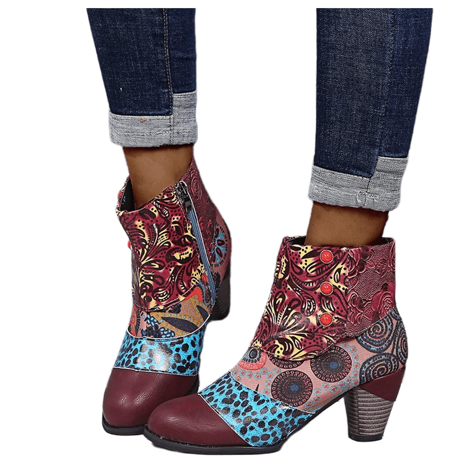 Lausiuoe Women's Ankle Boots - Chunky Heel Pointed Toe Western Booties with Side Zipper | Slip On Dressy Boots for Wide Width | Perfect for Office, Party & Casual Outfits