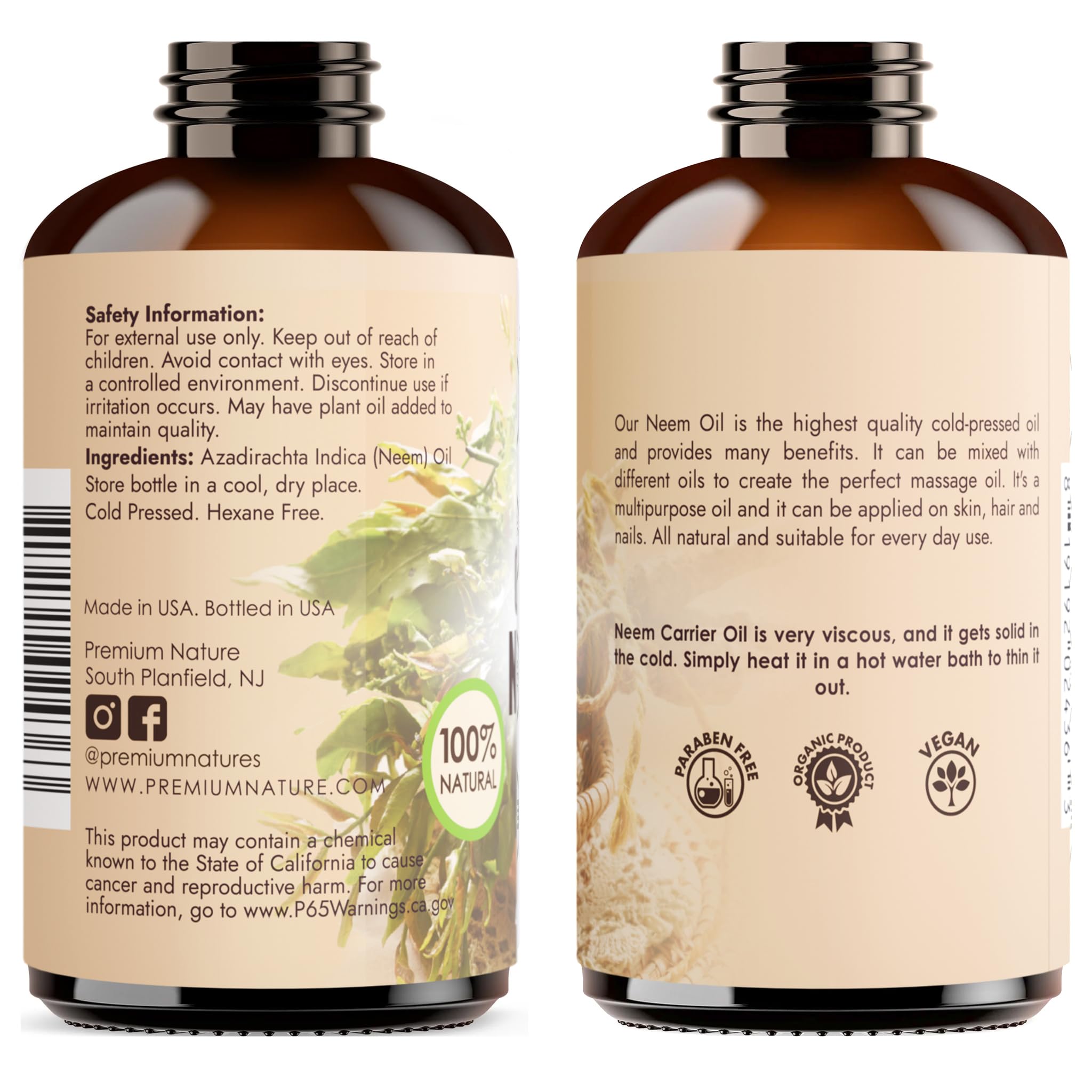 100% Pure Cold Pressed Organic Neem Oil for Skin, Hair & Plants – 4oz | Essential Oil Mixing, Neem Cake Massage & Indoor Plant Spray | Natural Remedy for Acne, Dandruff & Pest Control
