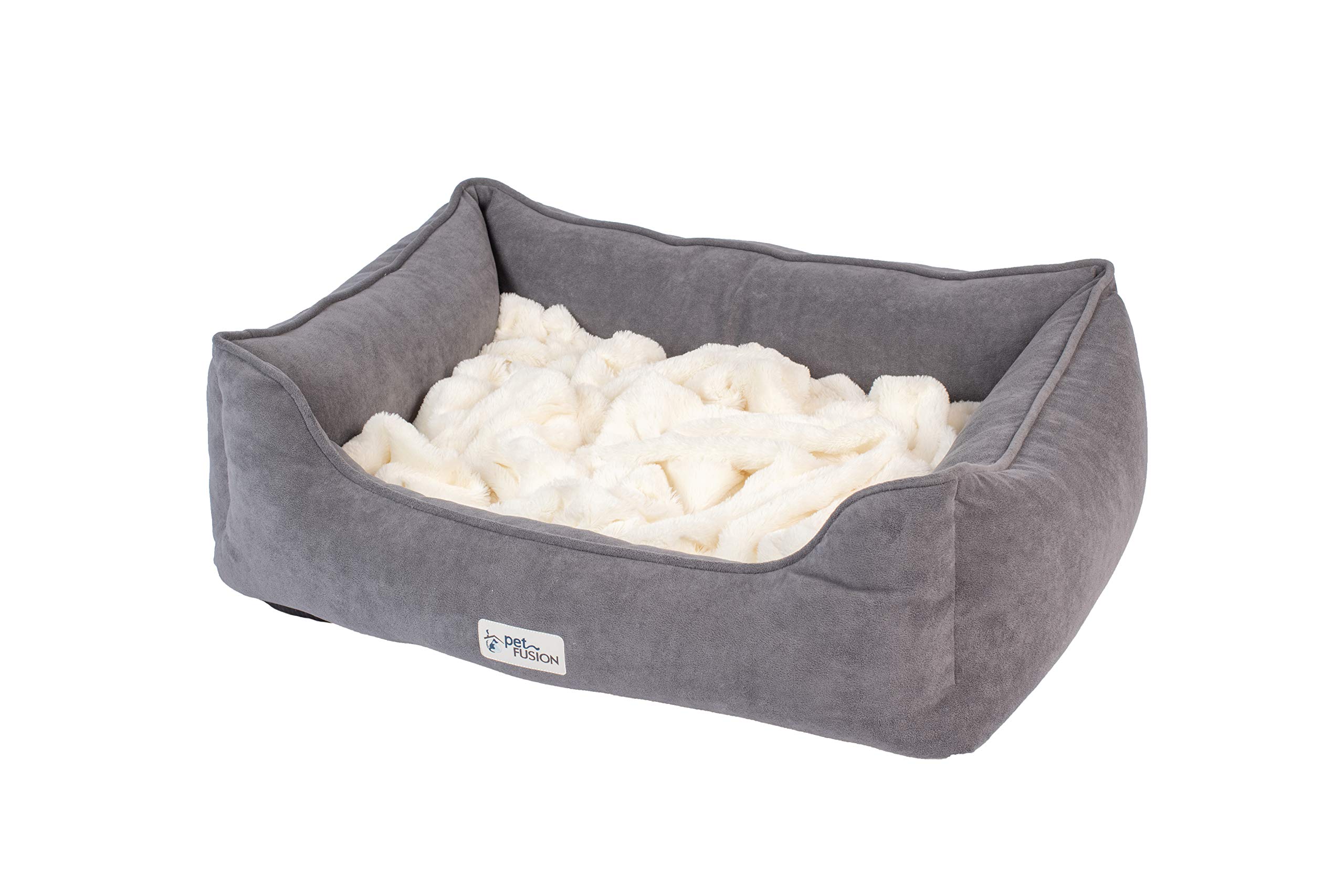PetFusion Calming Cuddler Dog & Cat Bed - Anti-Anxiety Orthopedic Memory Foam Pet Bed for Medium Dogs & Cats | CertiPUR-US Certified | Grey/Ivory | Perfect for Anxiety Relief, Burrowing & Kneading in Living Rooms & Bedrooms