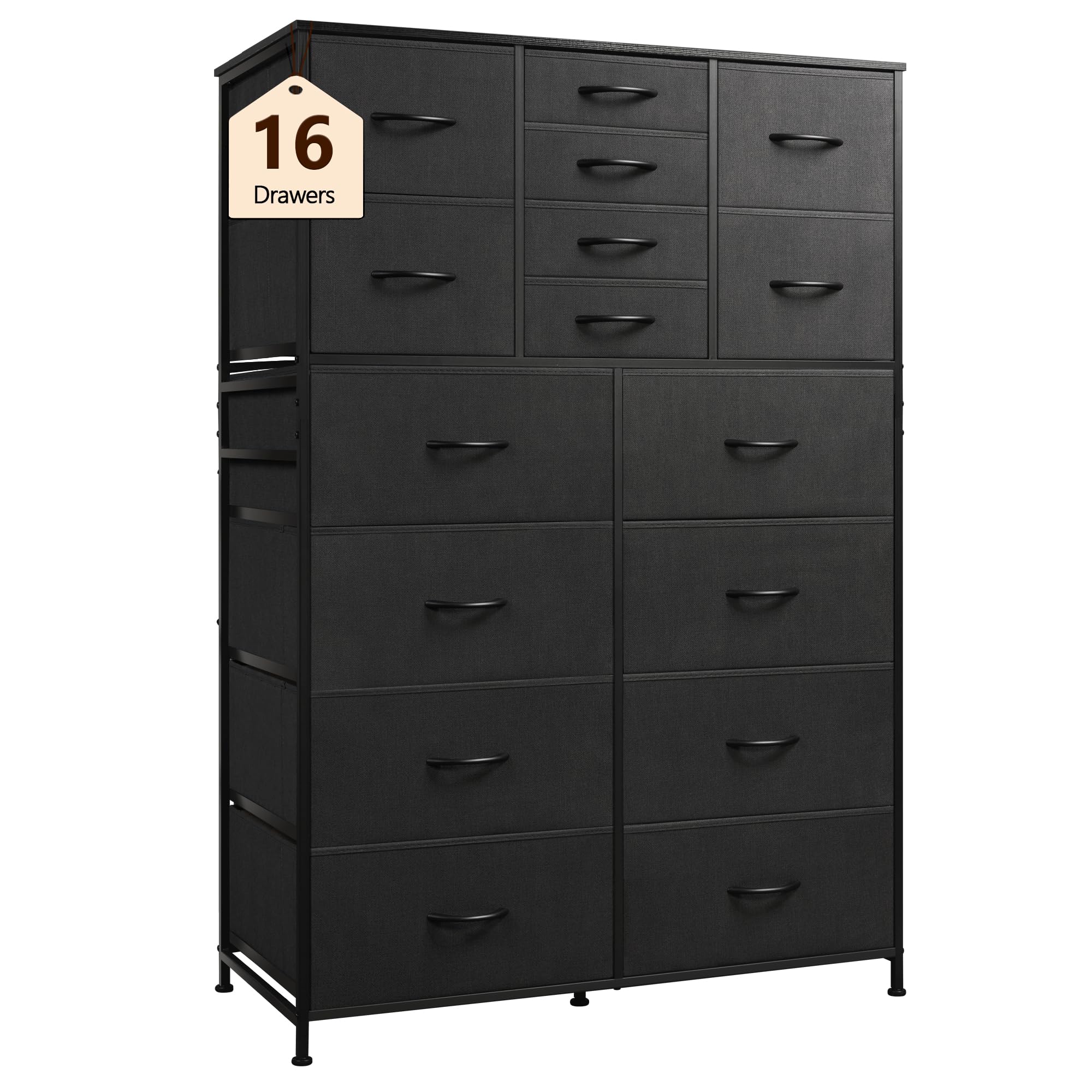 WLIVE 16-Drawer Fabric Dresser Storage Tower for Bedroom - Tall Chest of Drawers Organizer with Steel Frame in Charcoal Black | Perfect for Bedroom, Hallway & Closet Storage Organization