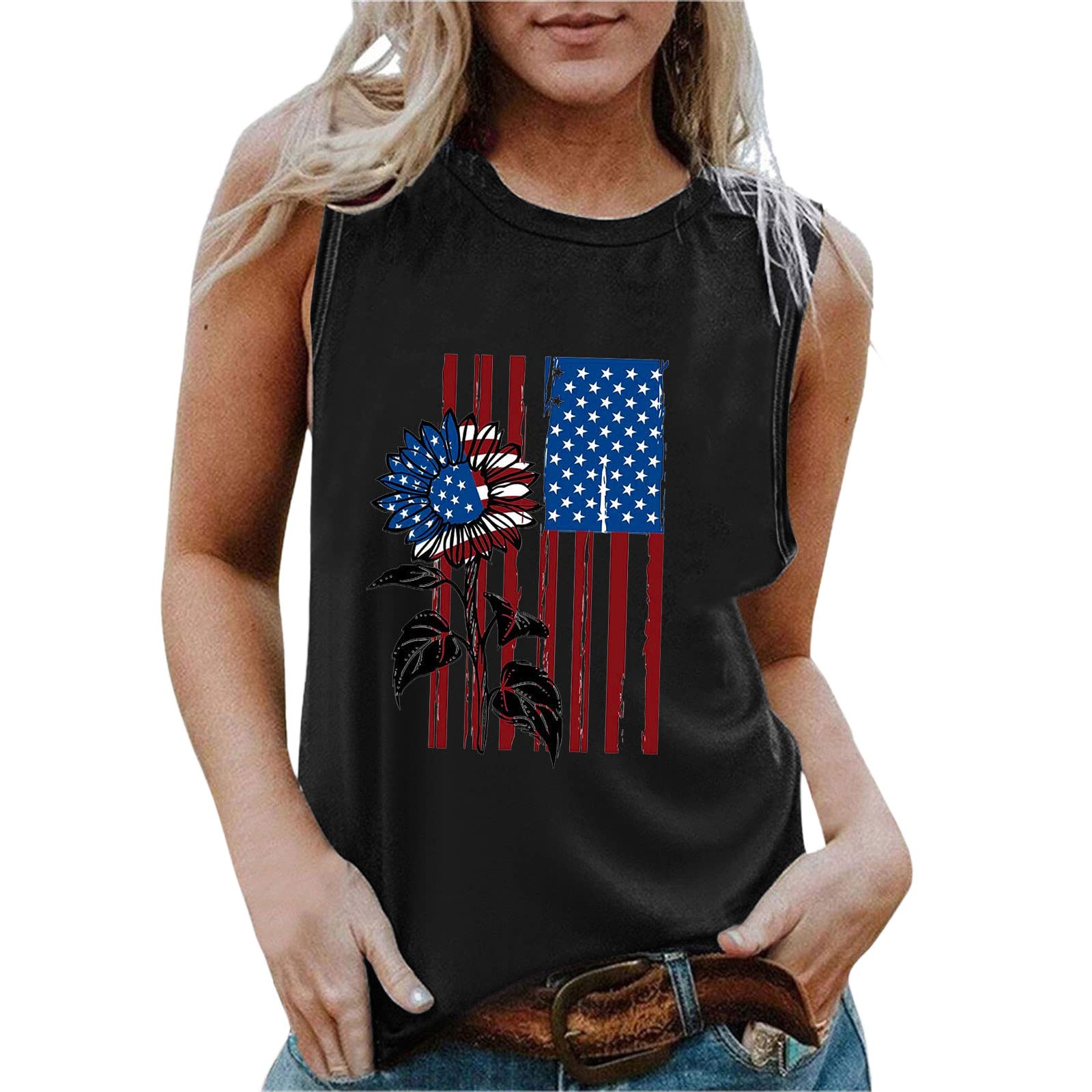 Women's Summer Sleeveless T-Shirt - Casual O-Neck Printed Top for Women | Comfortable & Dressy Blouse for Outdoor Activities, Beach Wear & Daily Fashion