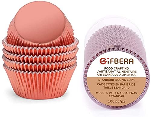 Premium Rose Gold Foil Muffin & Cupcake Liners - Standard Size Baking Cups (100 Count) - Perfect for Birthday Parties, Weddings & Holiday Baking