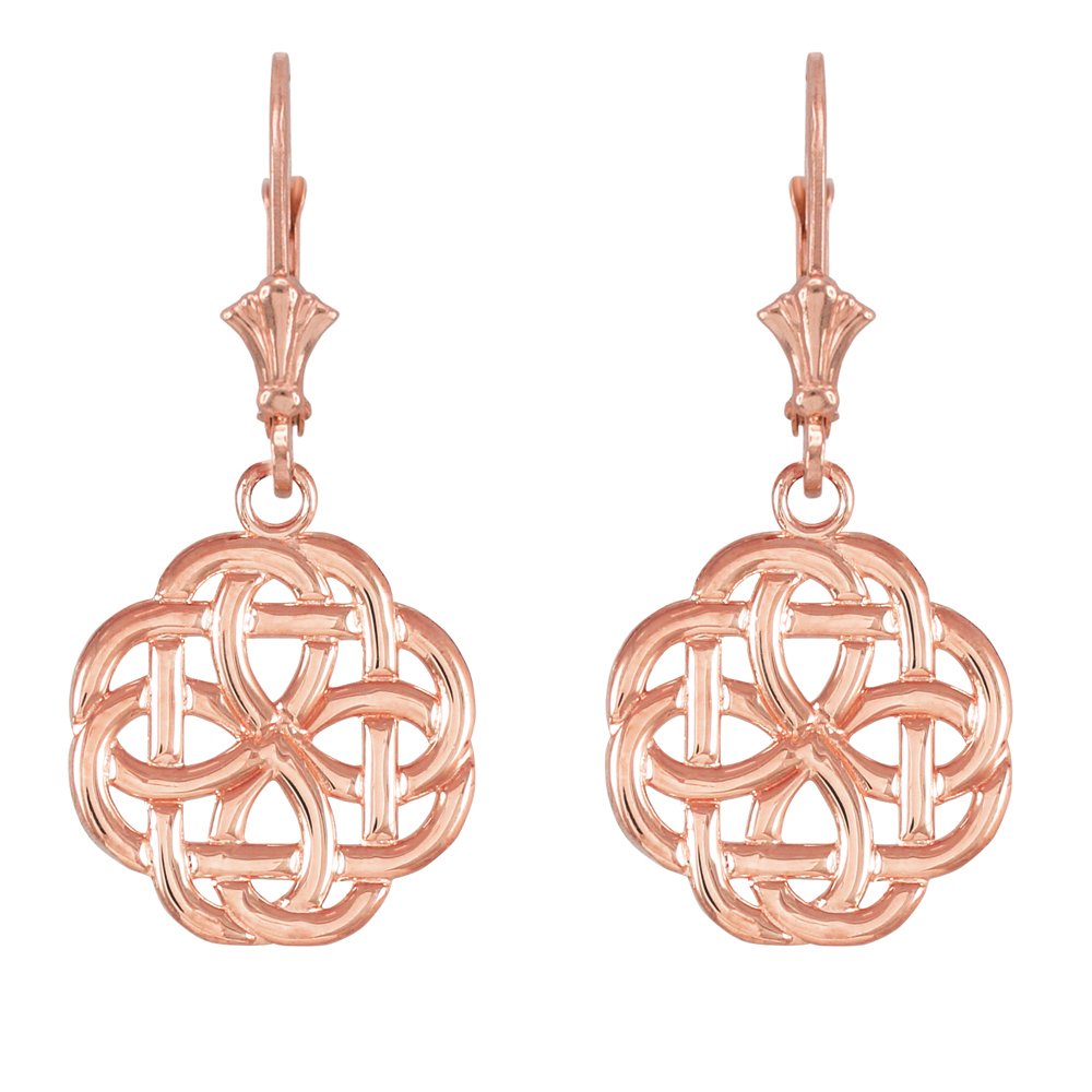 14K Rose Gold Triquetra Celtic Trinity Knot Dangle Earrings for Women - Elegant Symbolic Jewelry for Weddings, Gifts & Spiritual Occasions