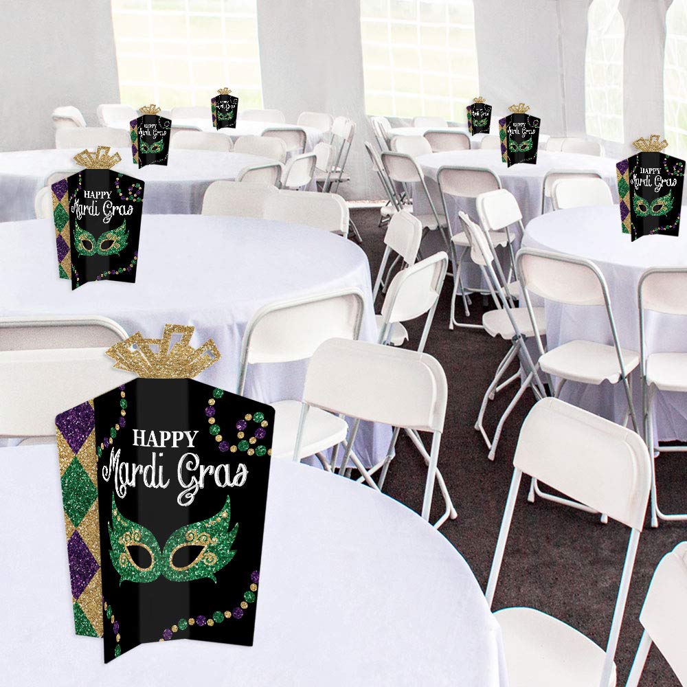 Big Dot of Happiness Mardi Gras Table Decorations - 10 Pack Fold & Flare Masquerade Party Centerpieces for Mardi Gras, Carnival, Wedding, and Birthday Celebrations