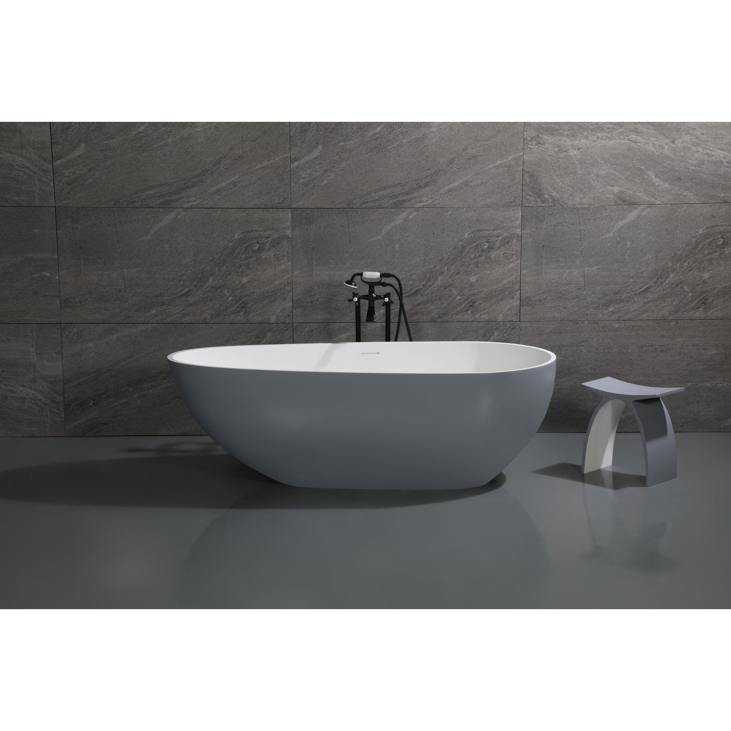 Arcticstone VRTOV713422WG 72 Inch Freestanding Acrylic Bathtub - Double Ended Egg Shape with Drain, Glossy White & Matte Gray - Perfect for Modern Bathroom, Spa Retreat, Luxury Home Renovation