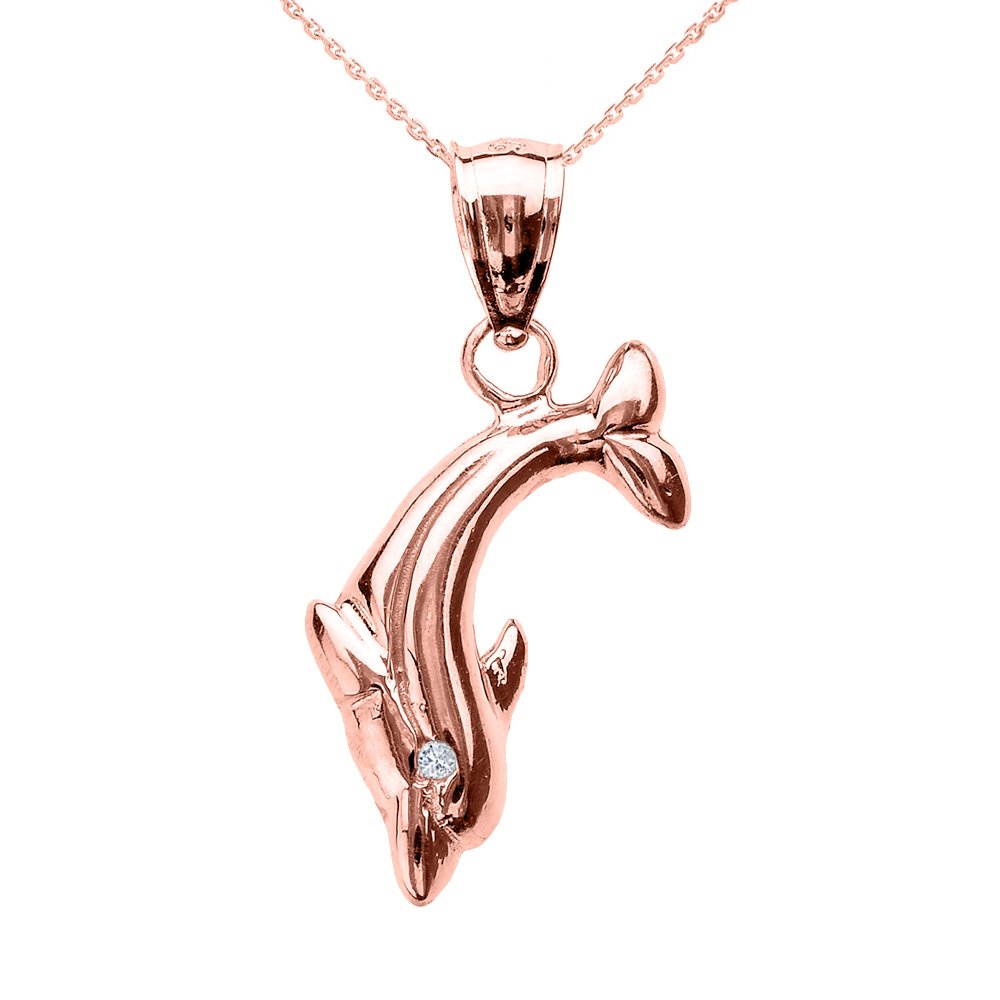 14K Rose Gold Diamond Dolphin Pendant Necklace for Women - Elegant Jewelry Gift for Birthday, Anniversary & Valentine's Day - Perfect for Beach Parties, Summer Outfits & Casual Wear