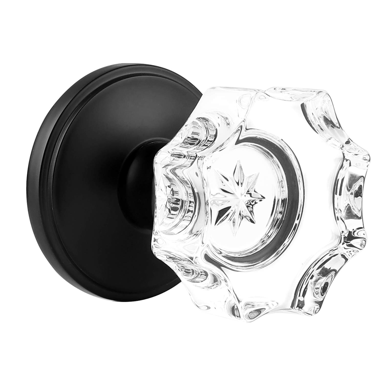 GobeKor 2 Pack Black Crystal Passage Door Knobs with Lock - Classic Rosette Interior Door Handles for Hallway, Closet & Bedroom - Smooth Operation & Secure Privacy Lock for Home & Office Use