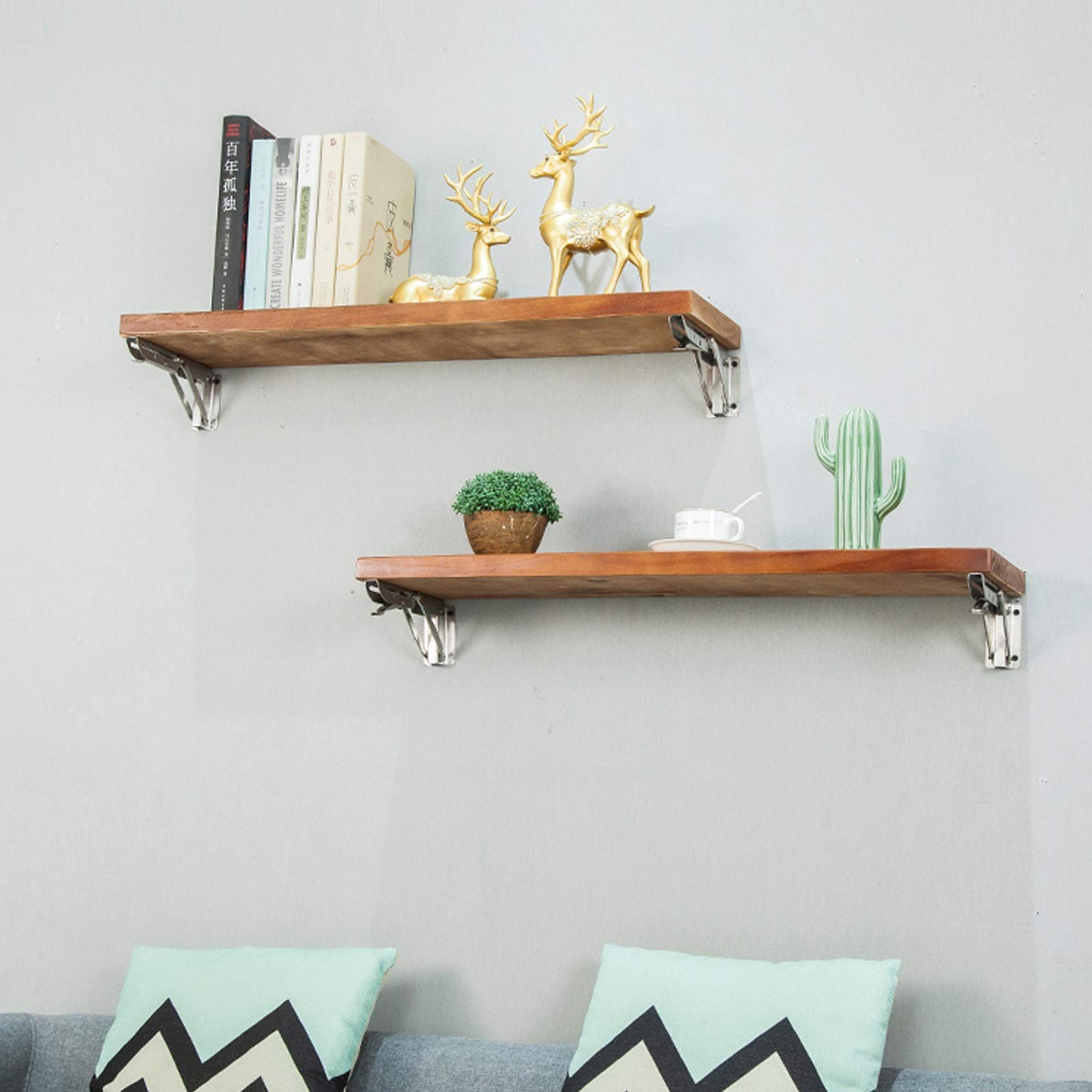 Heavy Duty Narrow Floating Shelf with Stainless Steel Brackets - 31.5 Inch Rustic Wall Mounted Shelf for Kitchen, Bathroom & Living Room - Perfect for Storing Books, Decor, Utensils & Picture Frames (80cm)