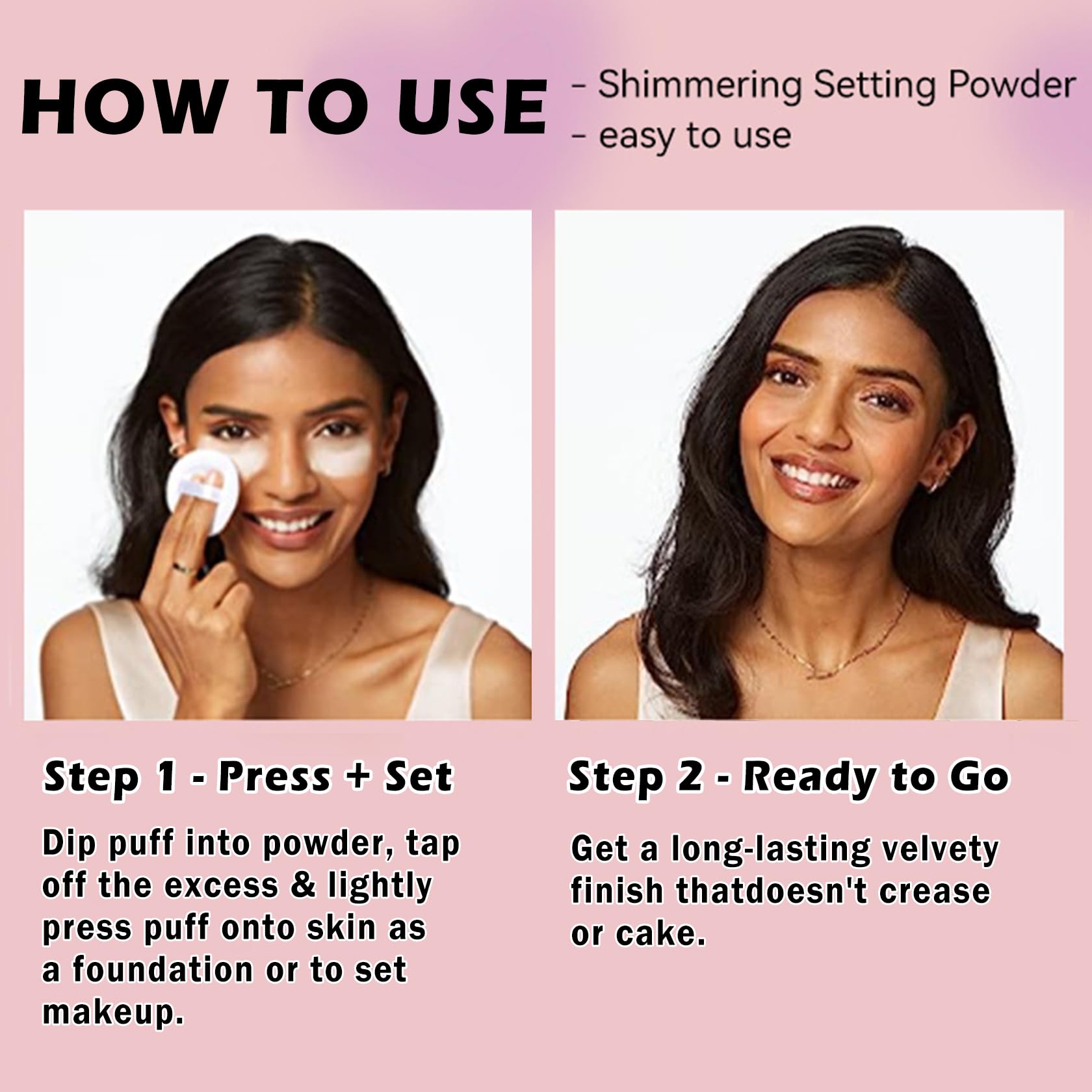 Oil Control Loose Powder Makeup - Pink Translucent Setting Powder with Shimmer, Long Lasting & Lightweight Face Powder for Women | Perfect for Oily Skin, Daily Makeup & Photo Shoots (02 Pink Shimmer)