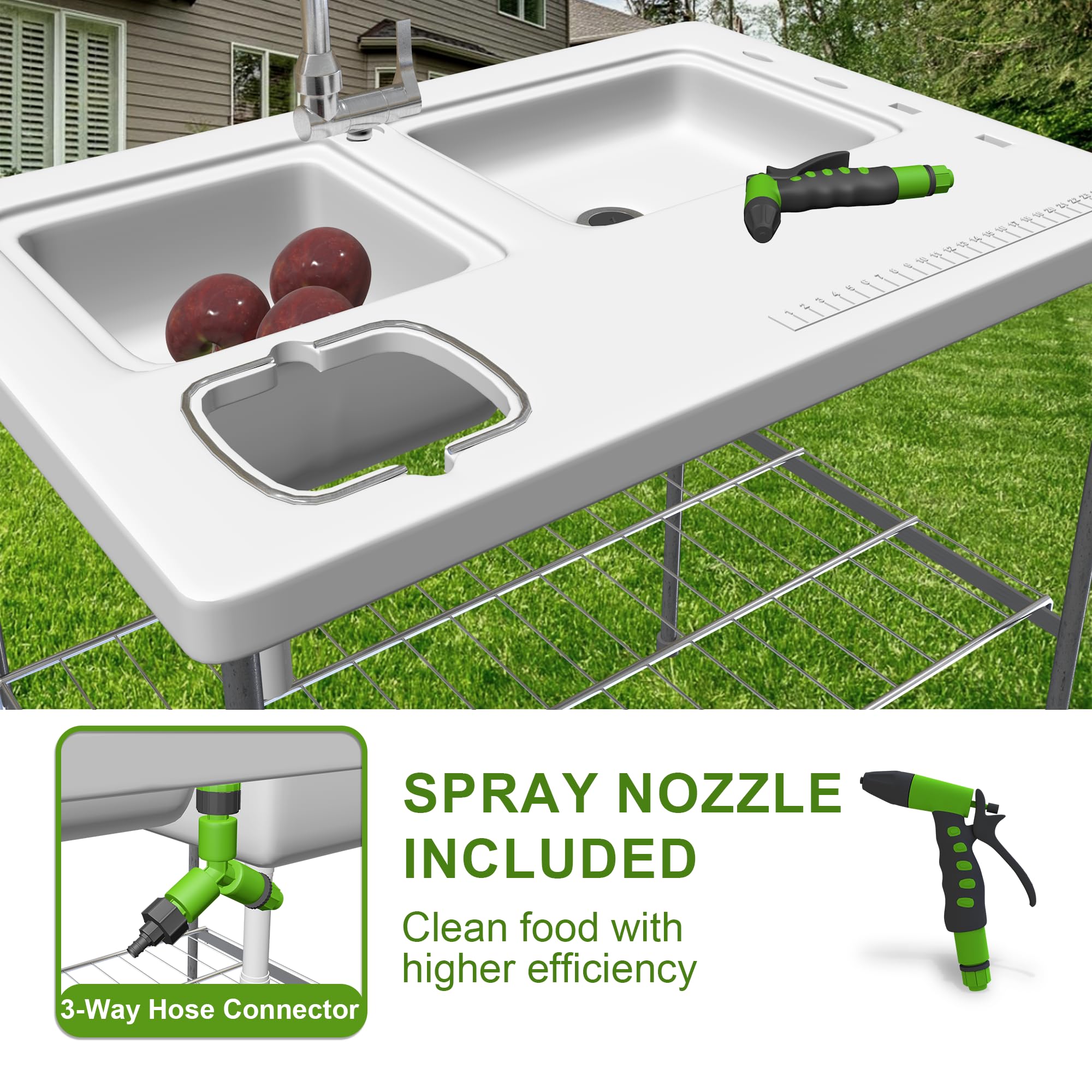 THUNDERBAY 40'' Heavy Duty Portable Folding Fish Cleaning Table with Double Sink & Faucet - Camping, Fishing, Outdoor Game Processing Station