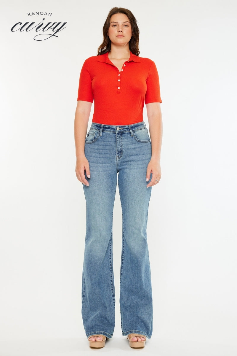 Dulce High Rise Wide Flare Jeans for Women - Curvy Fit Stretch Denim Pants, Comfortable & Flattering Bootcut Jeans for Casual Wear and Night Out