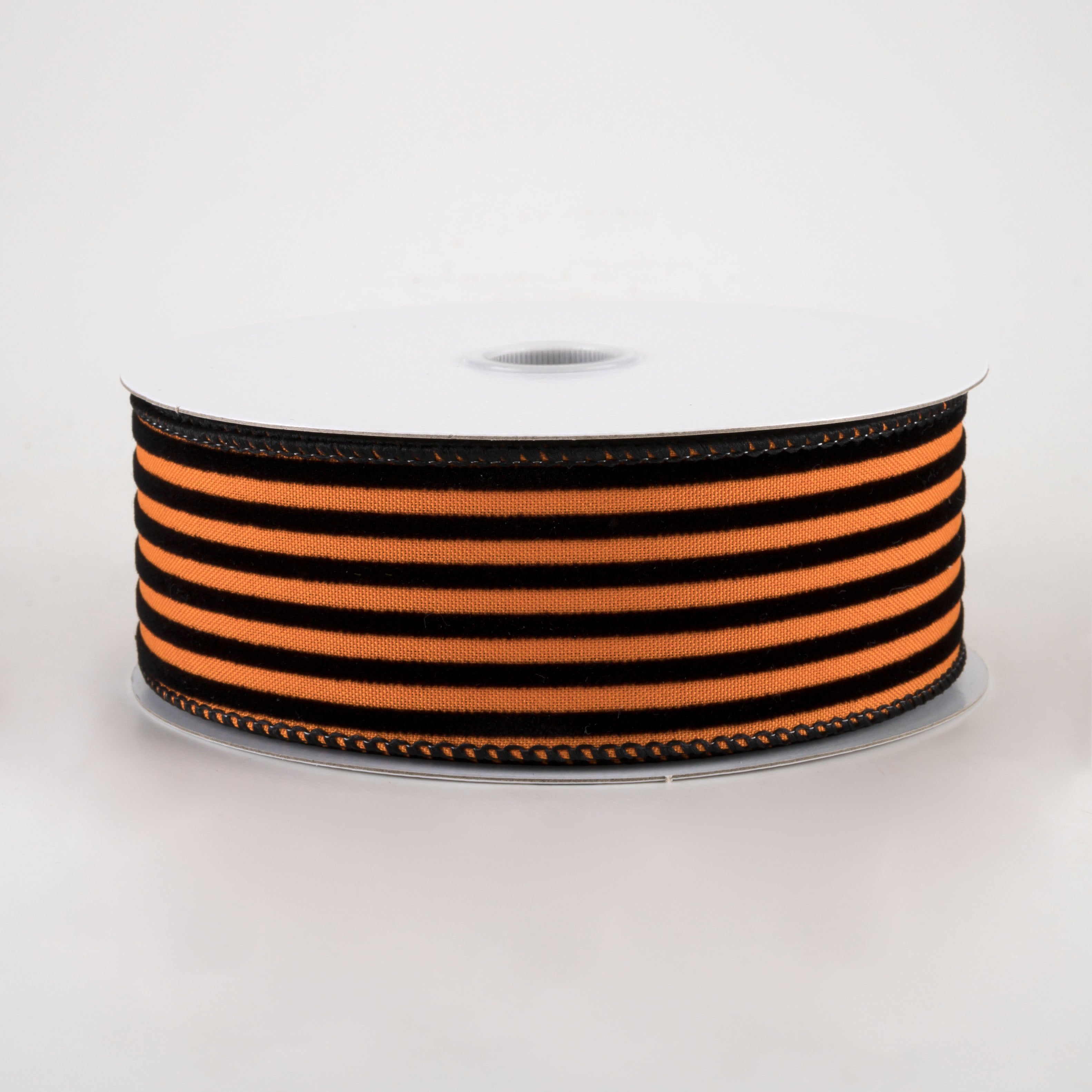 1.5 Inch Flocked Thin Cabana Stripe Ribbon - Orange & Black (10 Yards) - Perfect for Gift Wrapping, DIY Crafts, Party Decorations and Scrapbooking
