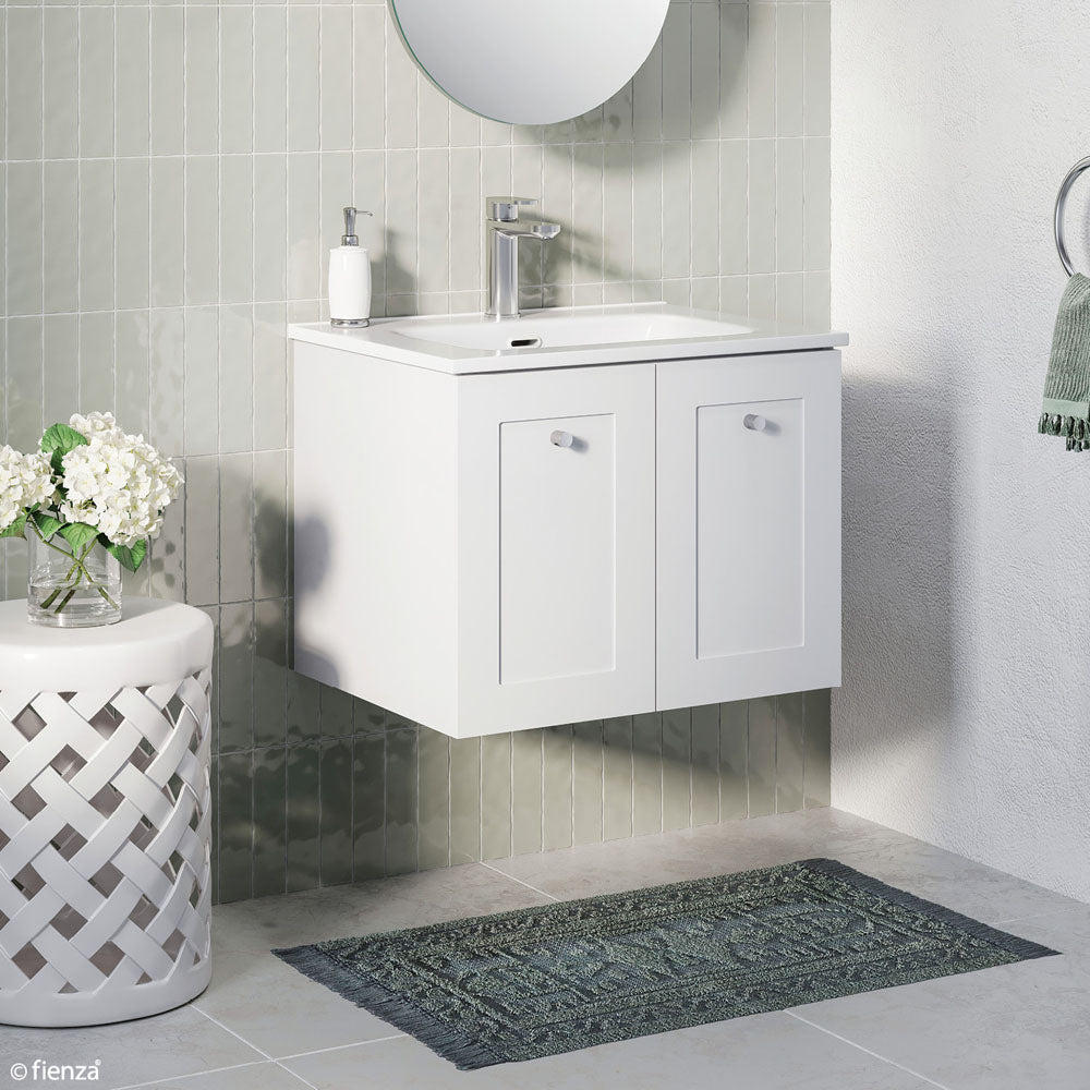 Fienza JOL60M Joli Mila 600mm Wall Mounted Bathroom Vanity in Satin White - Modern Space-Saving Design for Small Bathrooms & Powder Rooms