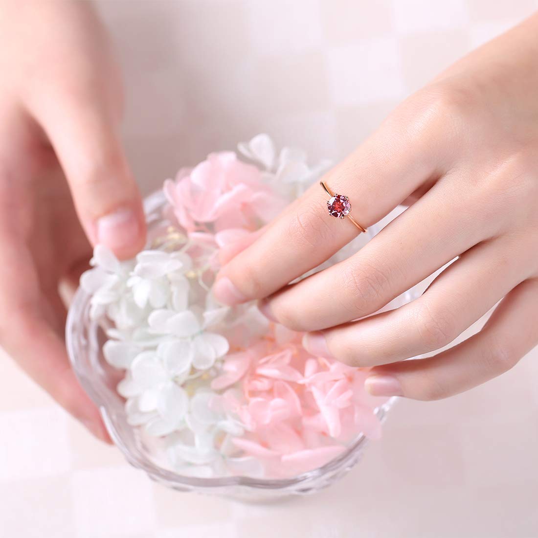 AGVANA 14K Solid Rose Gold 0.85Ct Genuine Pink Tourmaline Promise Ring for Women - October Birthstone Engagement Ring, Fine Jewelry for Anniversary, Birthday, Mother's Day - Perfect Gift for Wife, Mom, Lover - Size 5-8 - Ideal for Proposals, Weddings & Special Occasions