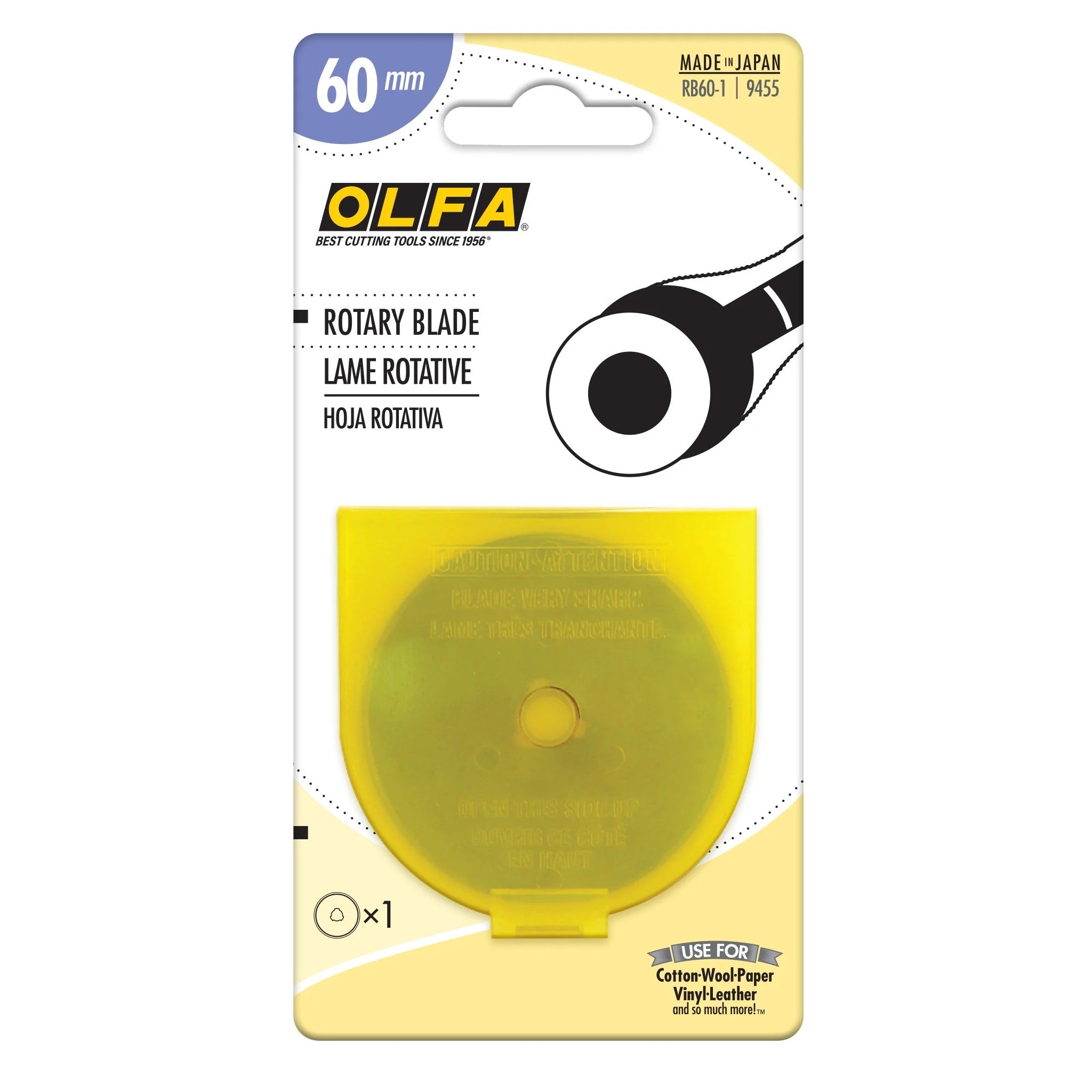 OLFA 60mm Rotary Cutter Replacement Blade - Premium Rotary Cutting Blade for Fabric, Quilting, and Crafts - Sharp Stainless Steel Blade for Smooth Cutting