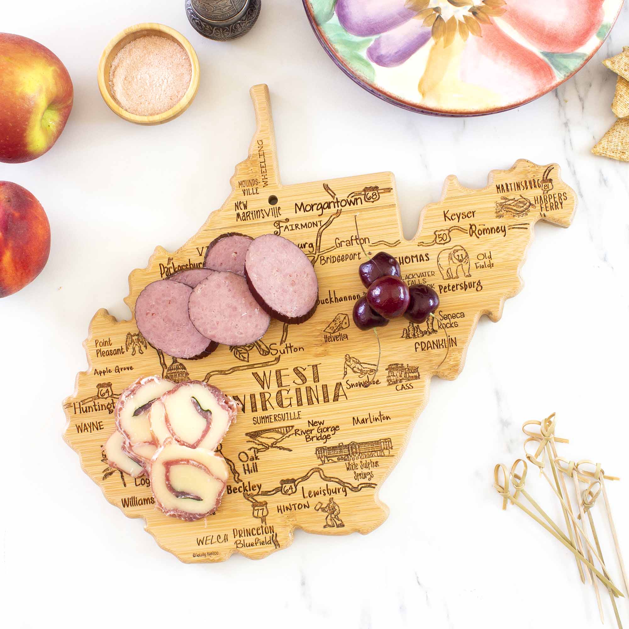 Premium West Virginia Themed Wooden Cutting Board - 13.5 x 11.75 Inches - Perfect for Kitchen Prep, Charcuterie Boards & Home Decor
