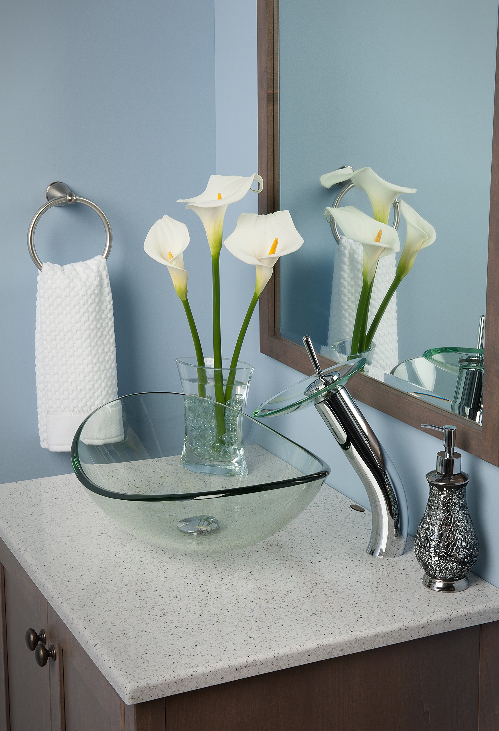 Novatto TIS-324C CHIARO Modern Glass Vessel Bathroom Sink - Premium Above Counter Basin for Vanity, Powder Room & Luxury Bathroom Decor