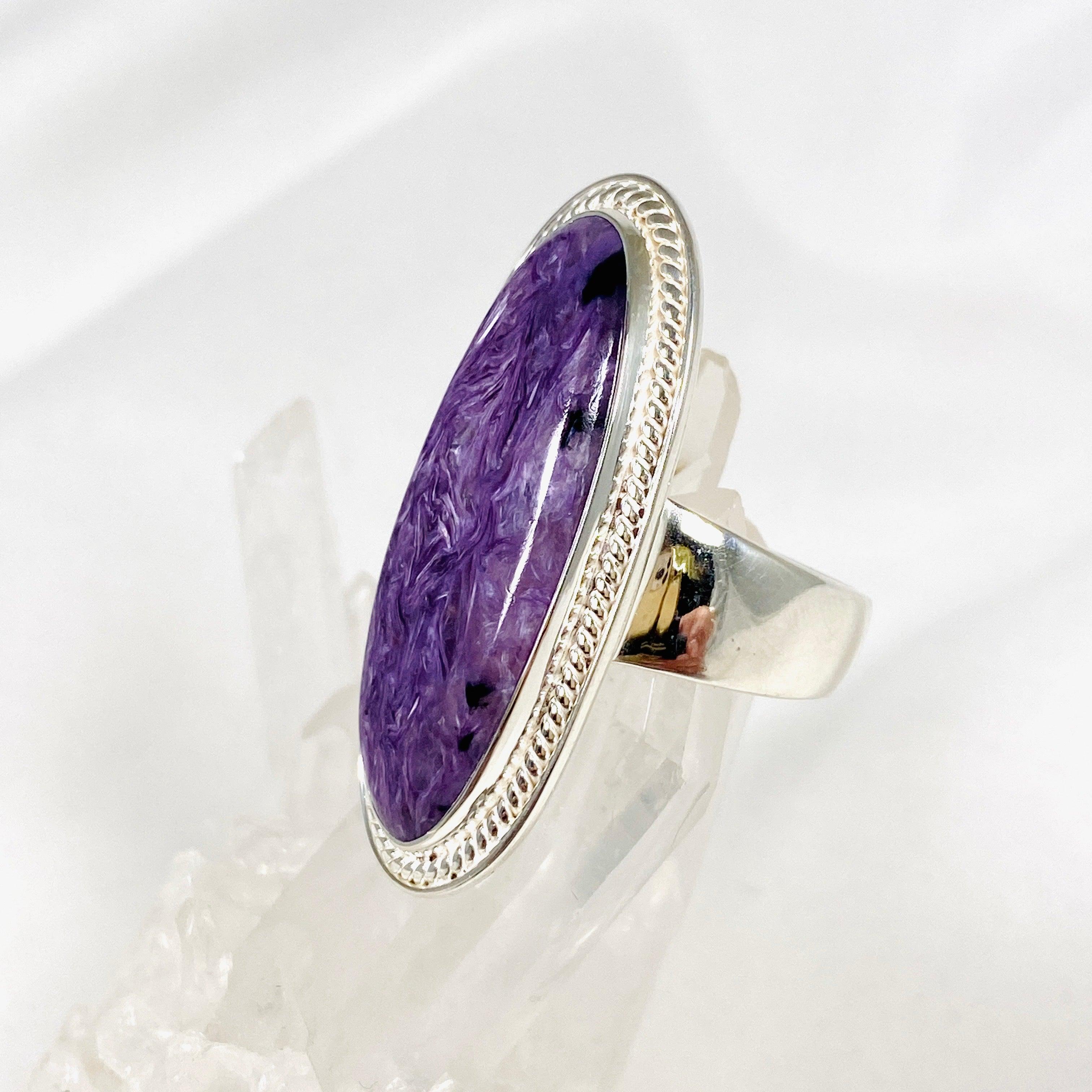 Charoite Oval Ring - Size 10 - KRGJ3049 - Elegant Purple Gemstone Jewelry for Women - Perfect for Weddings, Parties & Special Occasions