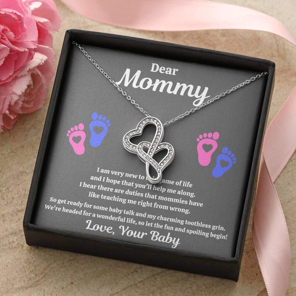 Double Hearts Necklace for Mom - 'Spoiling Heart' Pendant with Message Card & Gift Box | Thoughtful Baby Shower Gift, Pregnancy Present | Perfect for Mother's Day, Birthday & Special Occasions