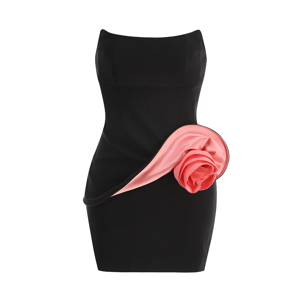 Strapless Floral Mini Dress in Black - Sexy Summer Party Dress for Women, Perfect for Beach Vacations, Date Nights & Cocktail Parties