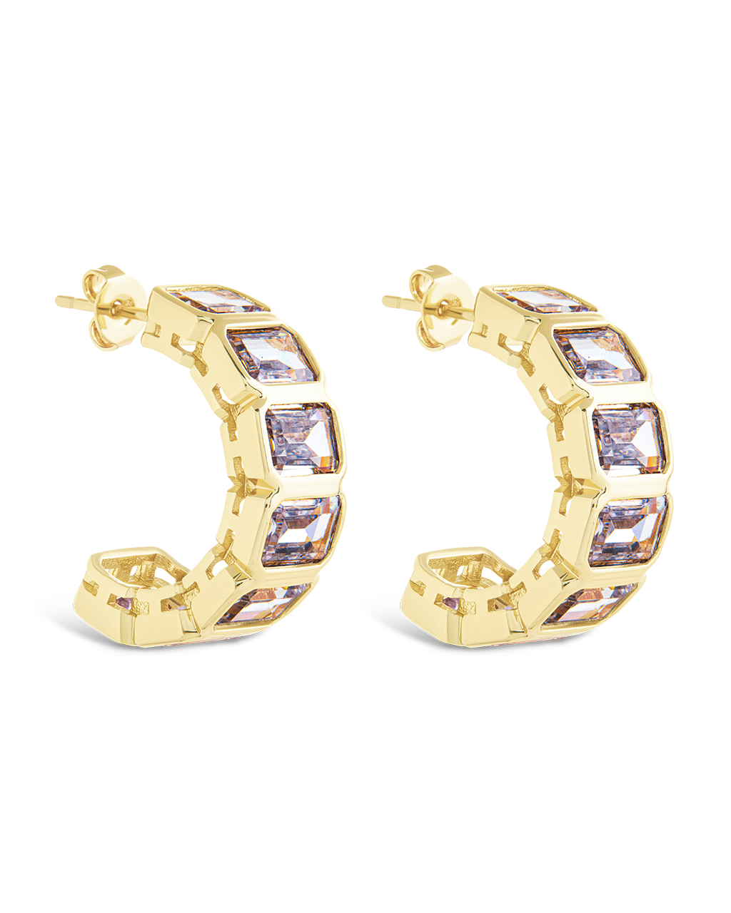 Nyssa Bezel CZ Station Hoop Earrings for Women - Cubic Zirconia Gold Plated Dangle Earrings - Elegant Jewelry Gift for Birthday, Anniversary & Special Occasions