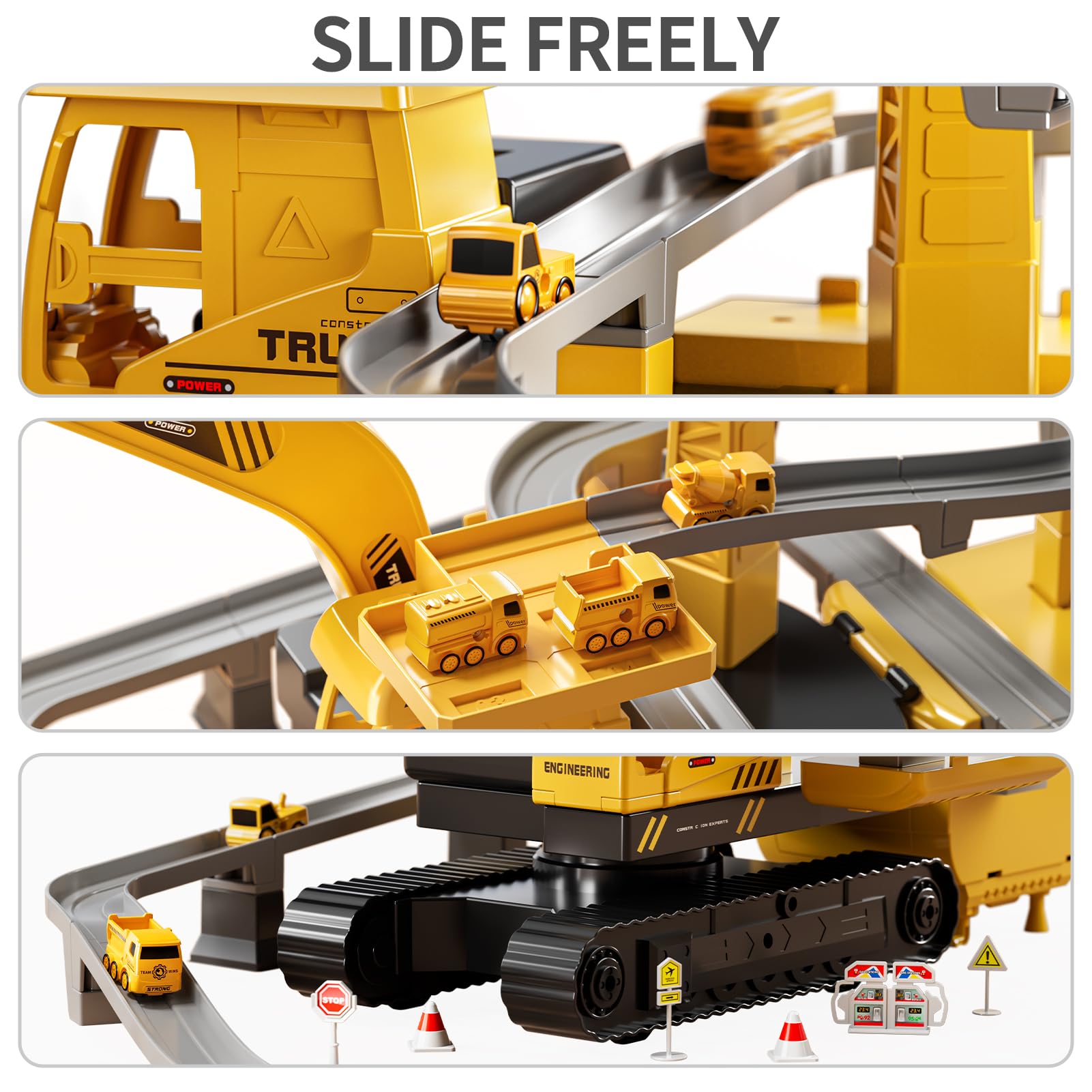 TEMI Construction Truck Toys for Kids Ages 3-7 - Engineering Digger & Crane Playset with Race Tracks, Excavator Toy for Toddlers Boys & Girls - Perfect Gift for 4-6 Year Olds | Outdoor Sandbox Play & Indoor Pretend Construction Games