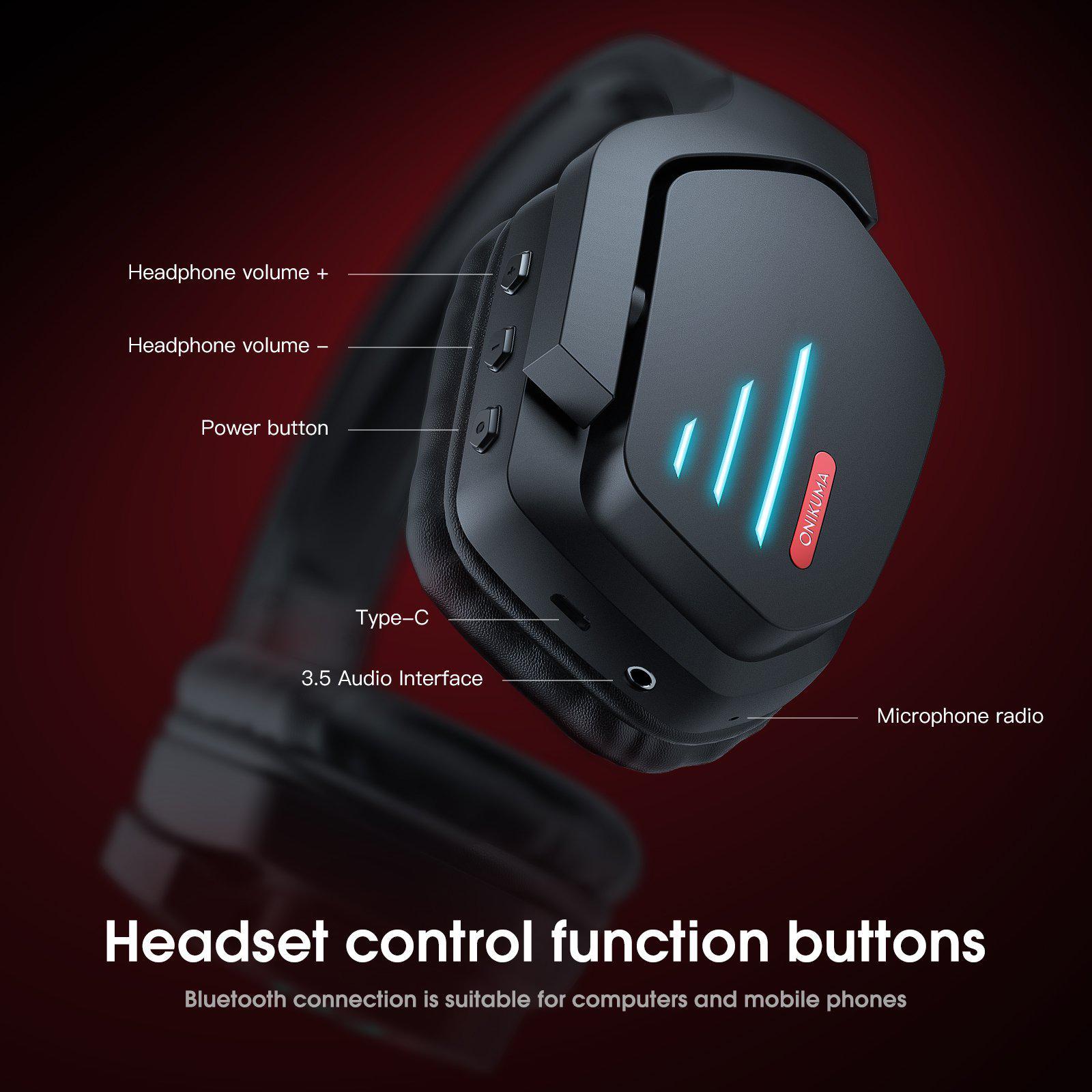 ONIKUMA B60 Wireless Bluetooth Gaming Headset with Microphone - Noise Cancelling Over-Ear Headphones for PC, PS4, Xbox - Perfect for Gaming, Streaming & Online Classes