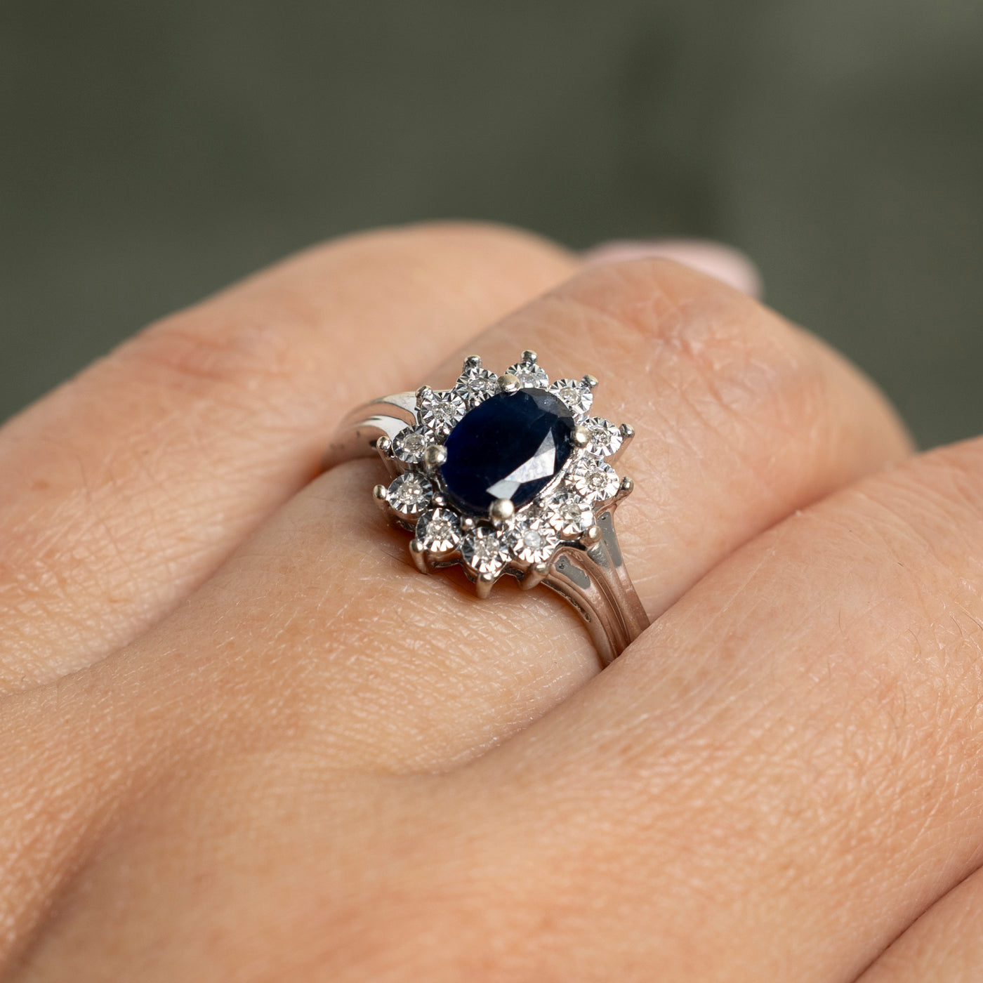Oval Cut Sapphire and Diamond Petal Ring - 0.94ct Sapphire with 0.08ctw Diamonds - Size 7 - Elegant Engagement, Wedding, or Anniversary Jewelry Gift for Her