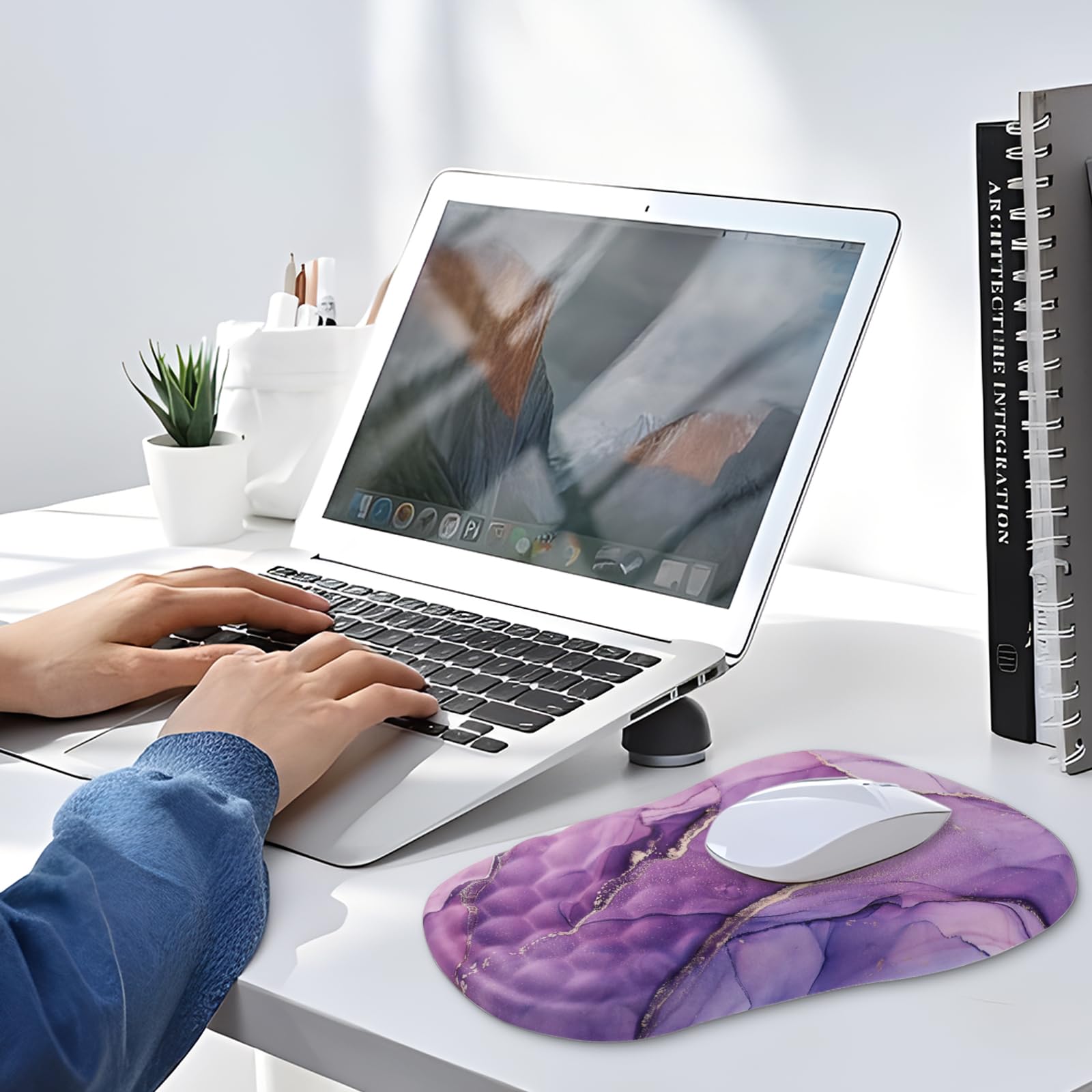 Ergonomic Mouse Pad with Wrist Rest - Comfortable Computer Mouse Mat for Laptop & PC, Non-Slip PU Base, Pain Relief Wrist Support (Purple) - Perfect for Office Work, Gaming & Long Computer Sessions
