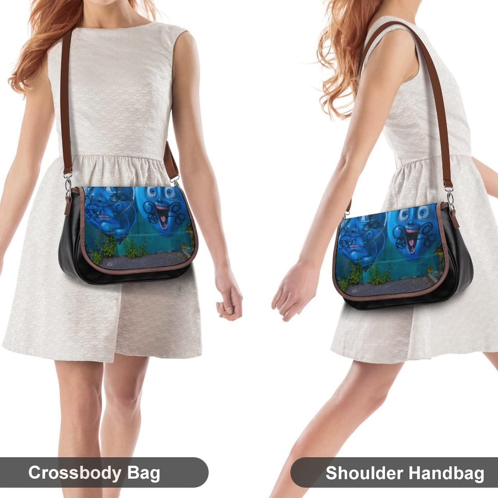 Trendy Printed Crossbody Bags for Women - Fashion Leather Shoulder Satchel Hobo Purse with Humorous Cartoon Doodle Design | Perfect for City Outings, Travel & Daily Use